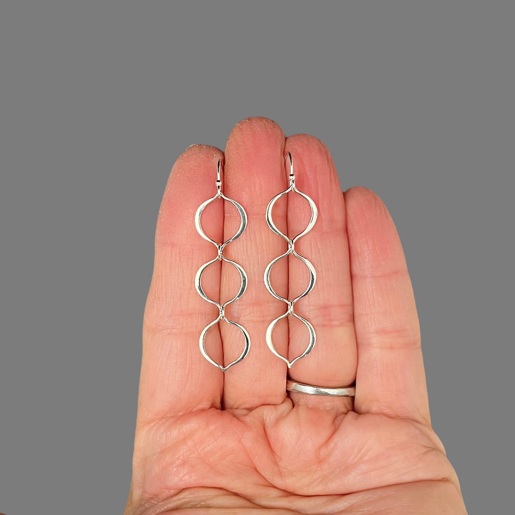 Sterling Silver Linked Marquise Ring Long Drop Earrings
