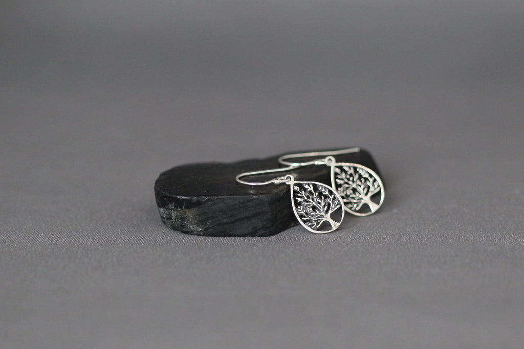 Bali Silver Tree of Life Teardrop Dangle Earrings