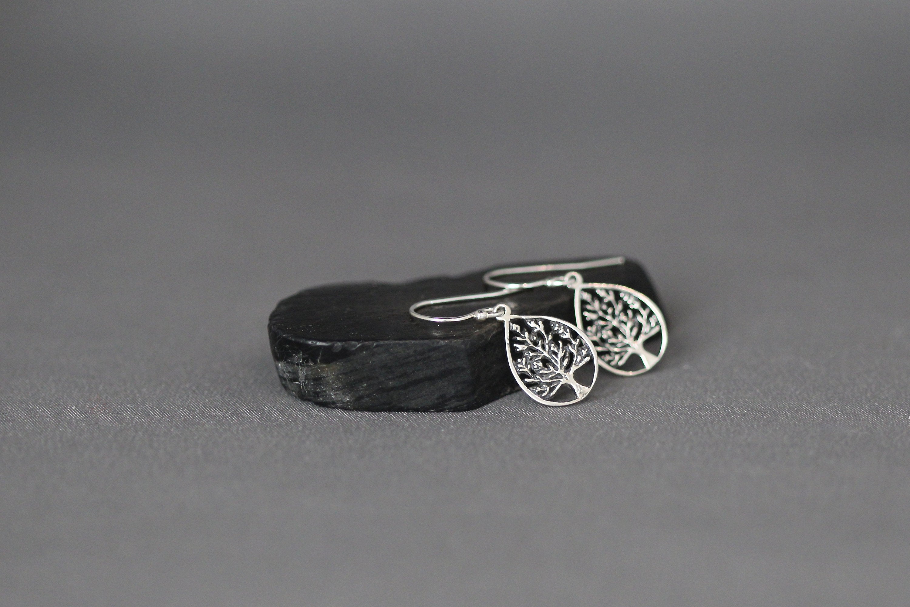 Bali Silver Tree of Life Teardrop Dangle Earrings