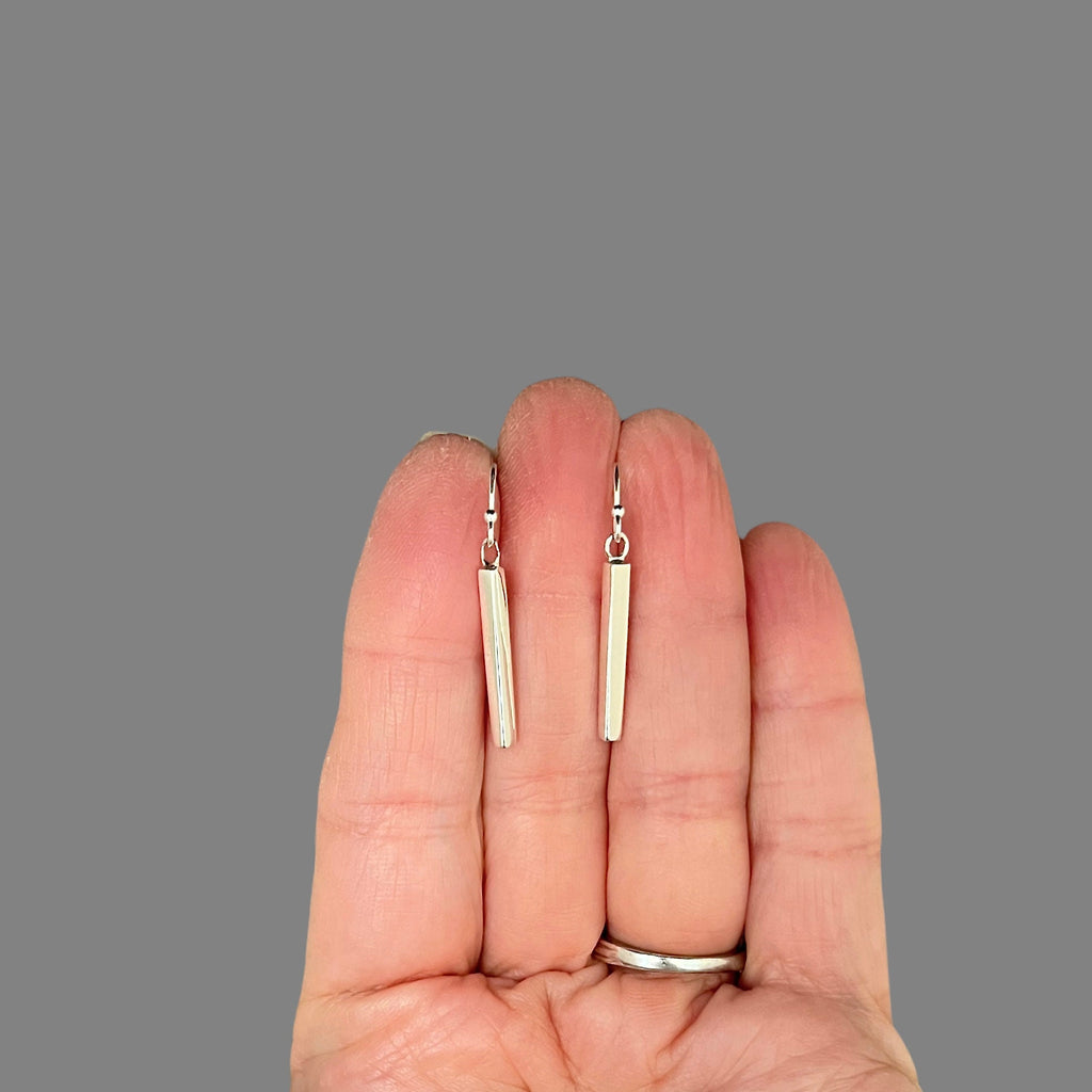 Simple Sterling Silver Stick Charm Dangle Earrings