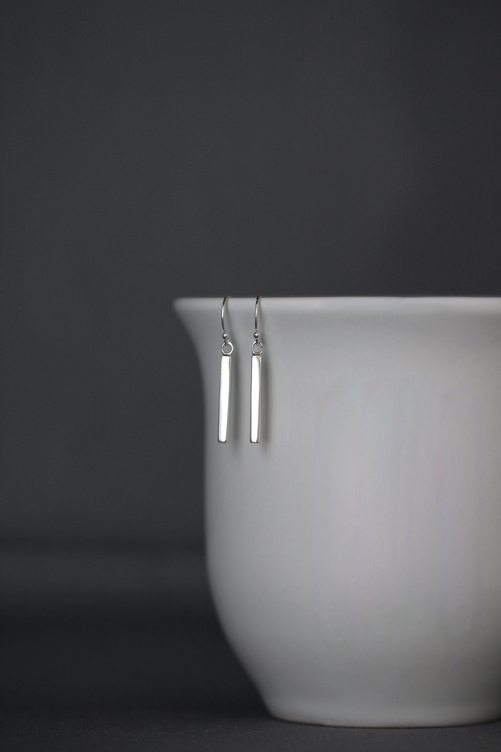 Simple Sterling Silver Stick Charm Dangle Earrings