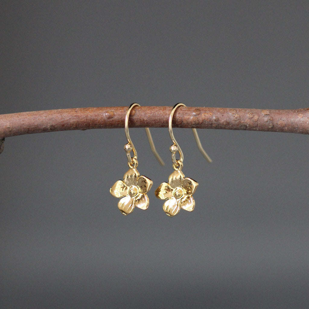 Gold Vermeil Plumeria Flower Dangle Earrings