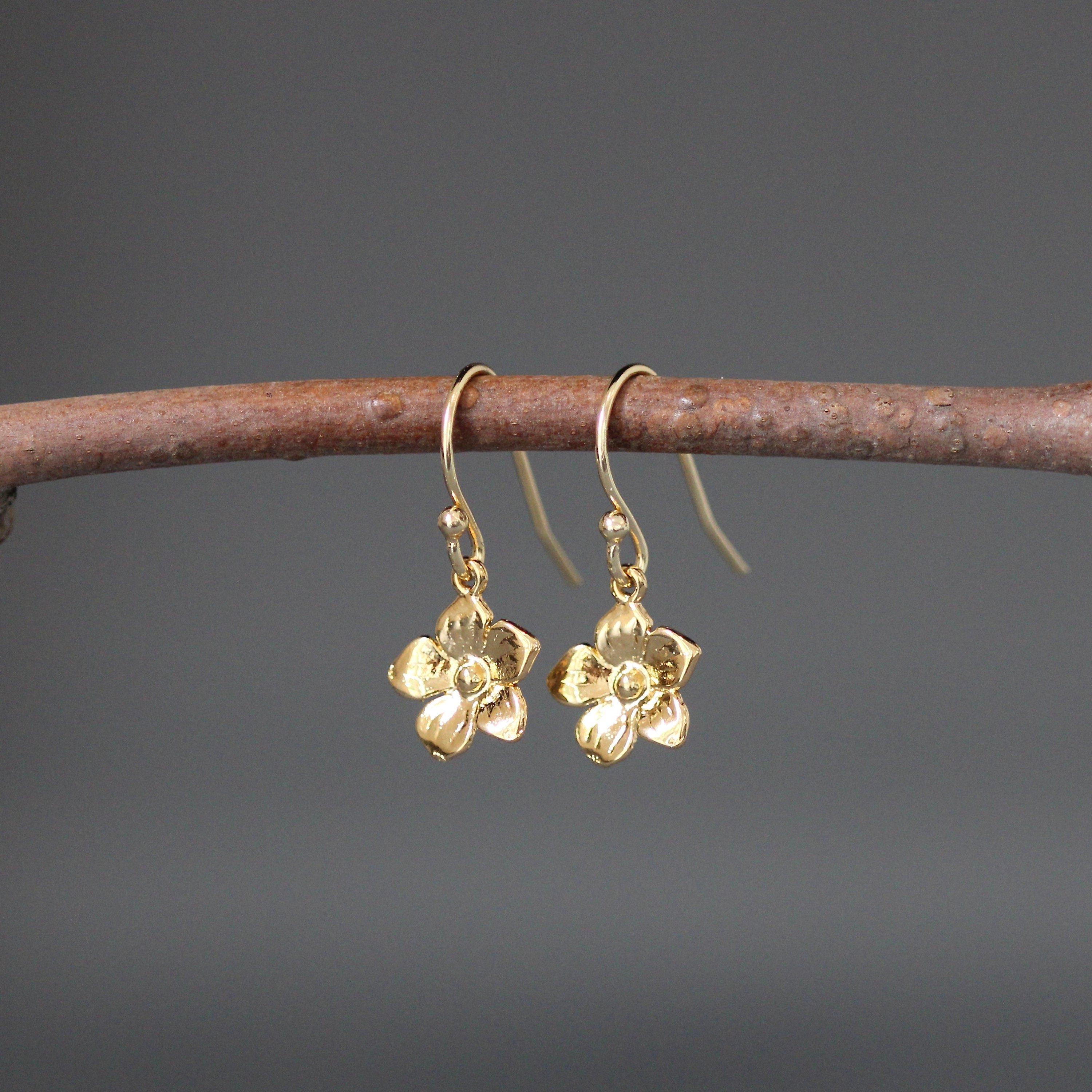 Gold Vermeil Plumeria Flower Dangle Earrings