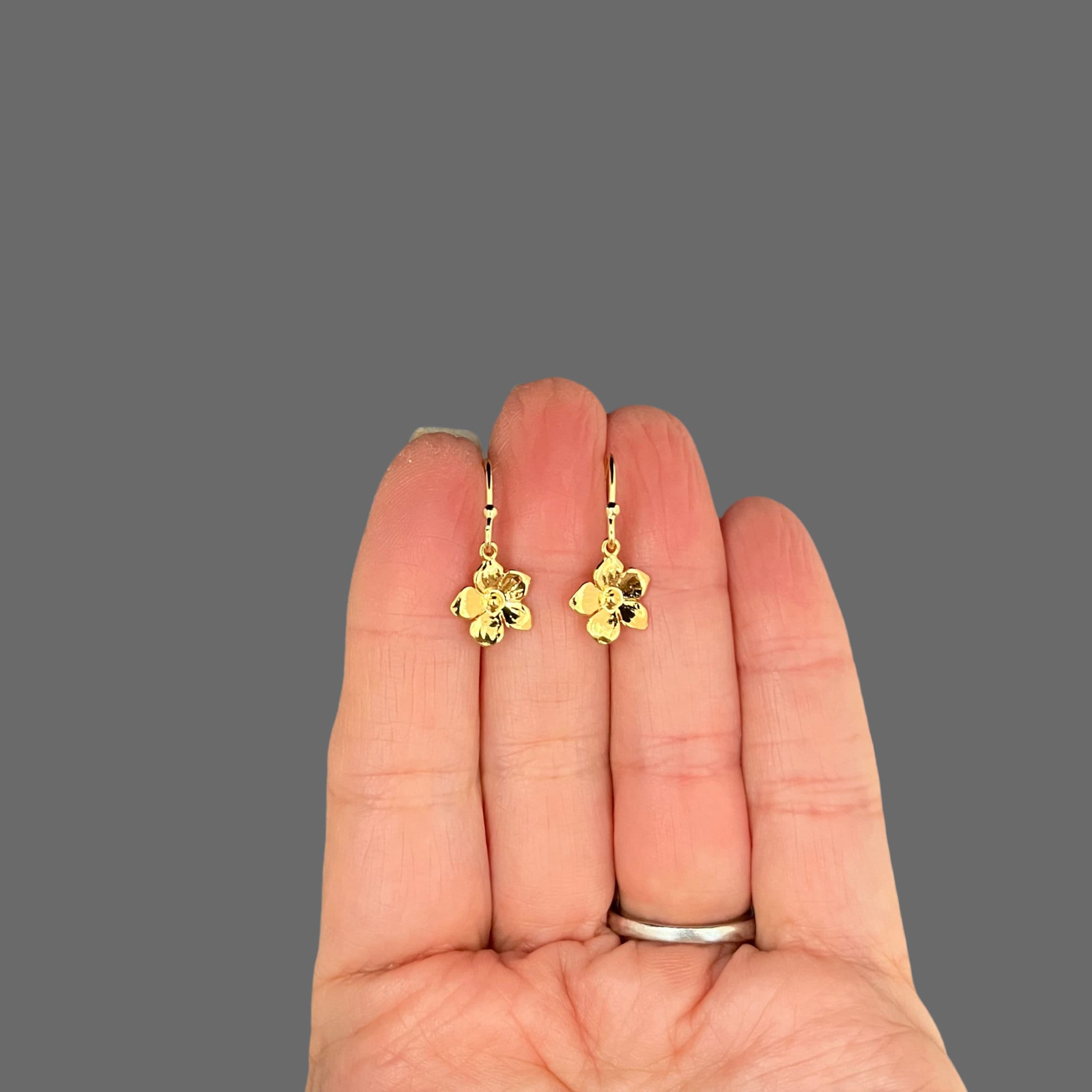 Gold Vermeil Plumeria Flower Dangle Earrings