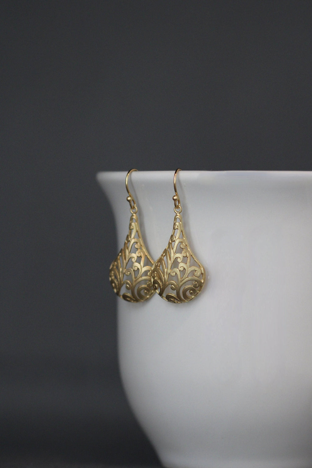 Matte Gold Vermeil Long Filigree Statement Dangle Earrings