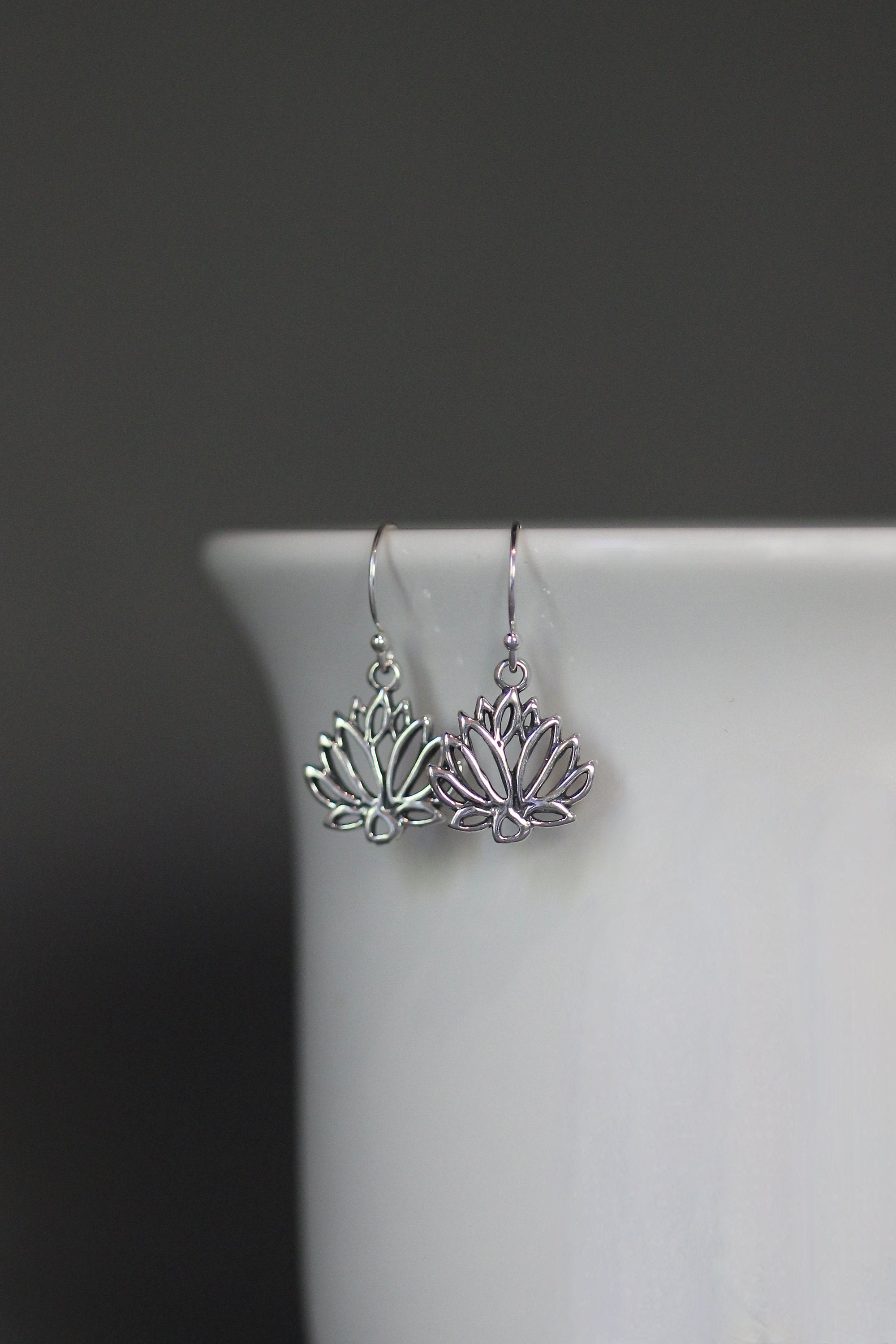 Bali Silver Lotus Flower Charm Dangle Earrings