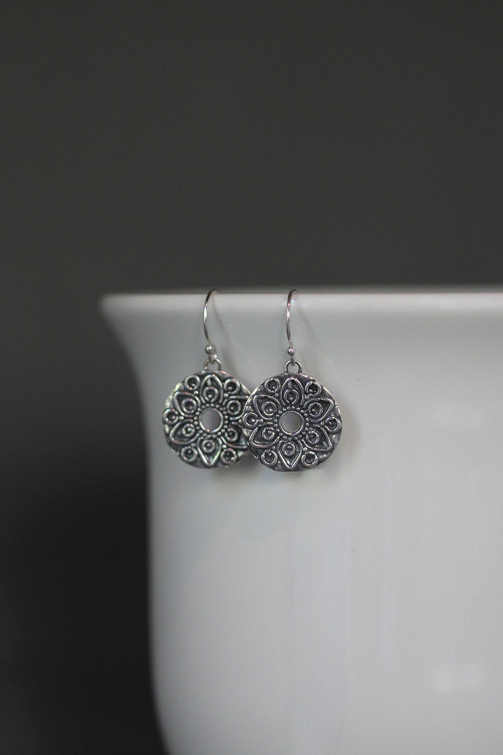 Bali Silver Mandala Charm Earrings