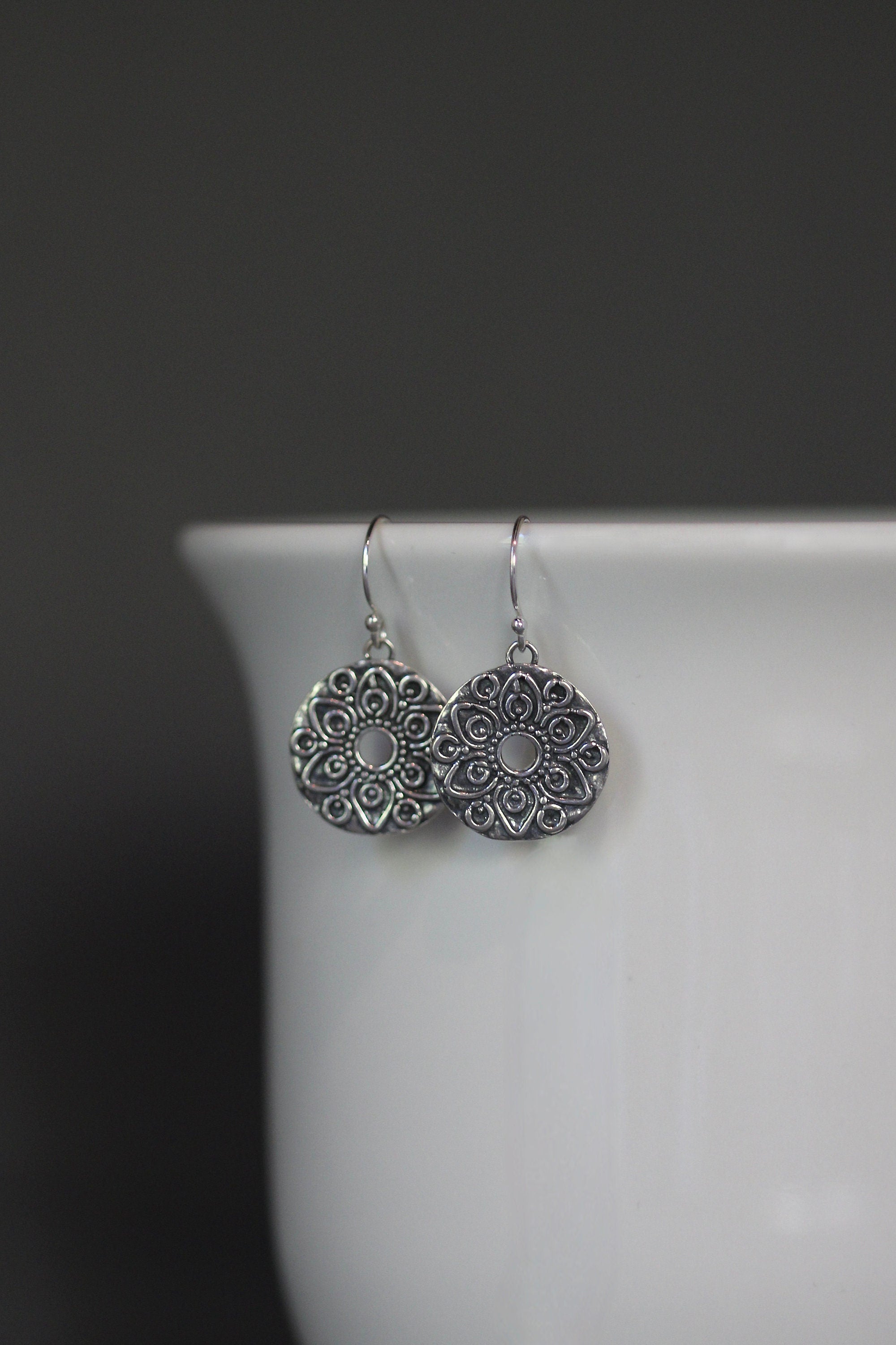 Bali Silver Mandala Charm Earrings