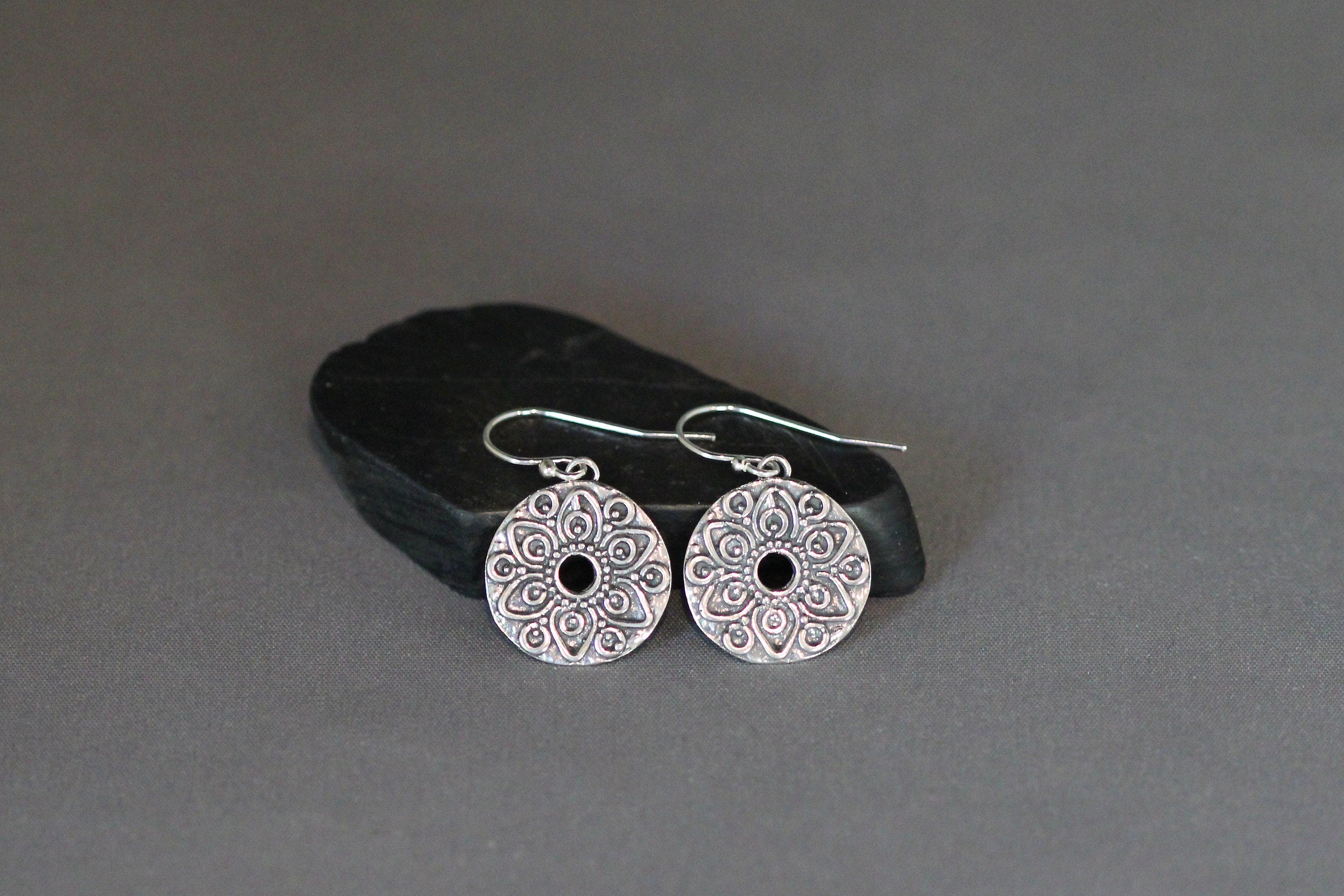 Bali Silver Mandala Charm Earrings