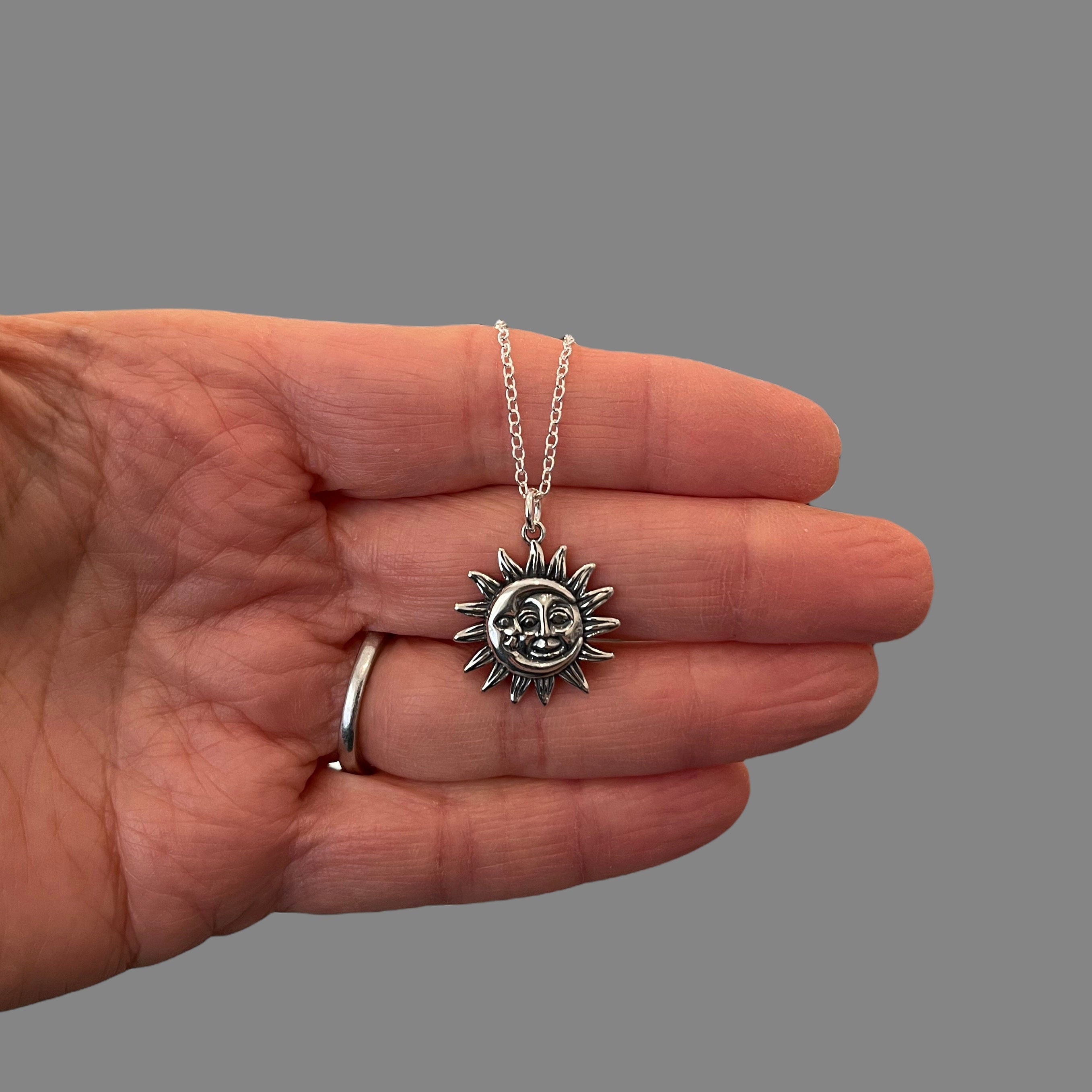 Bali Sterling Silver Sun and Moon Charm Necklace
