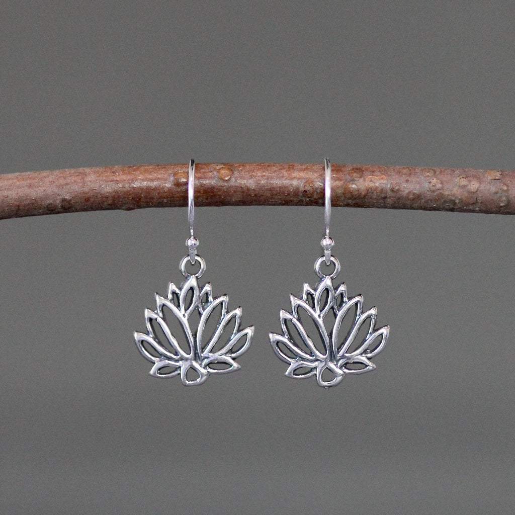 Bali Silver Lotus Flower Charm Dangle Earrings