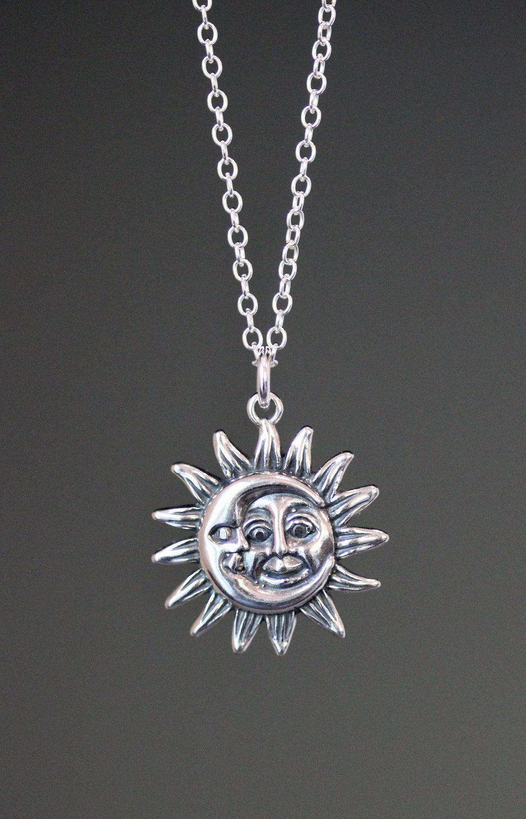Bali Sterling Silver Sun and Moon Charm Necklace