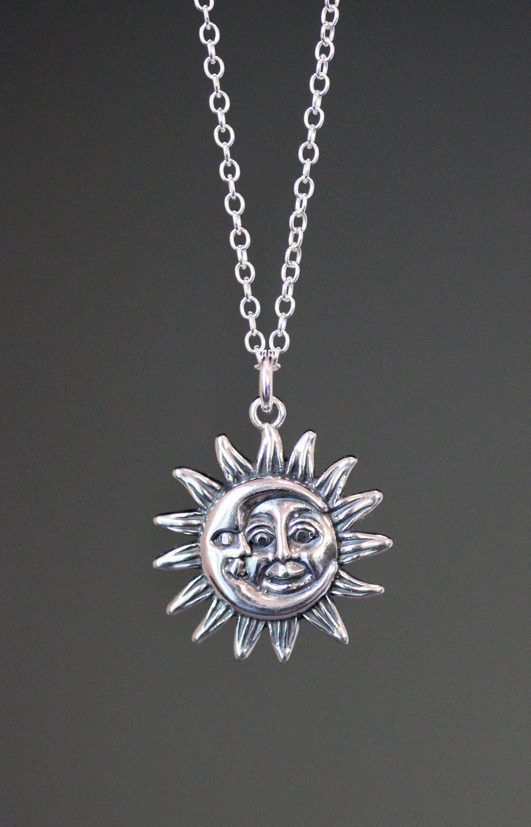 Bali Sterling Silver Sun and Moon Charm Necklace