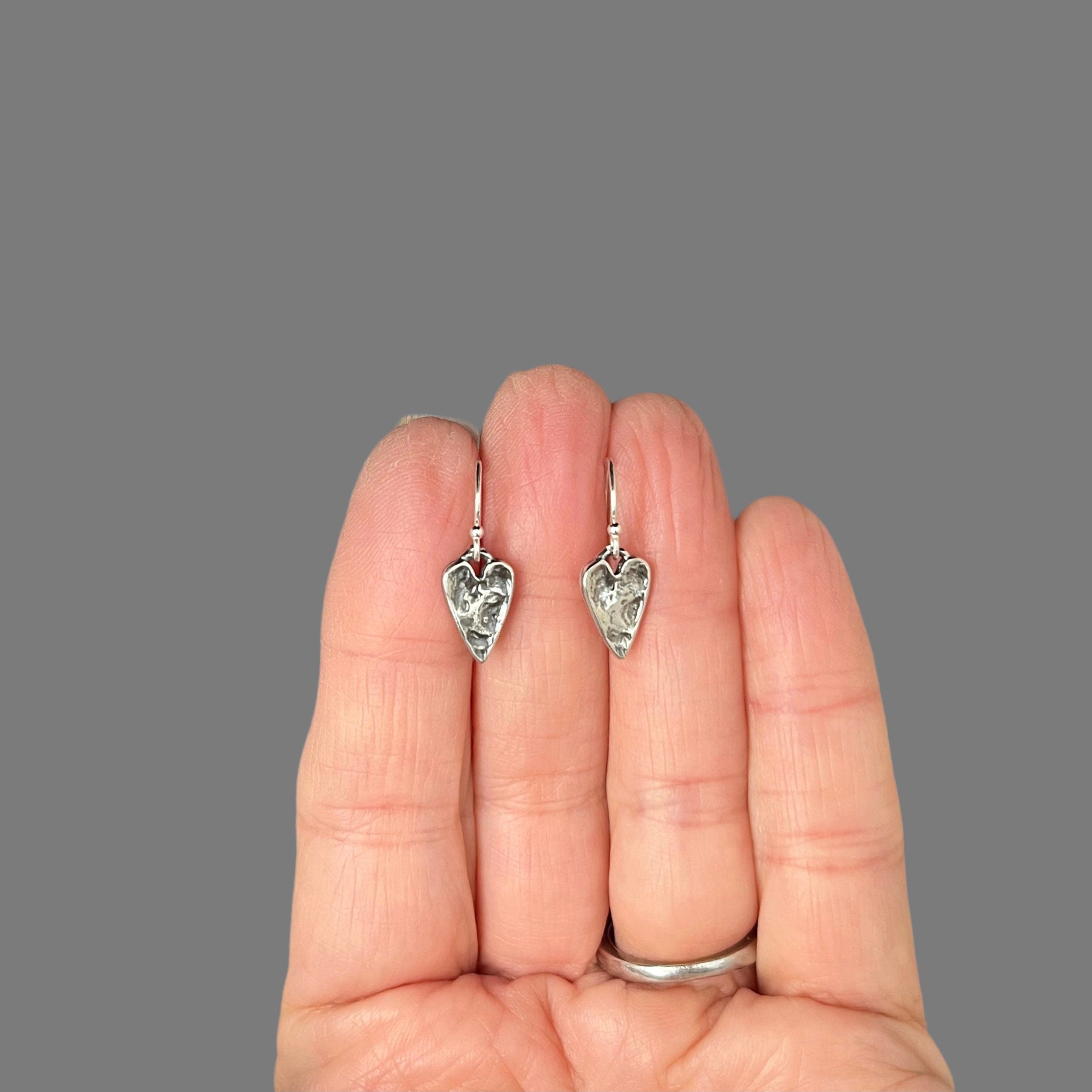 Hammered Bali Sterling Silver Heart Charm Dangle Earrings