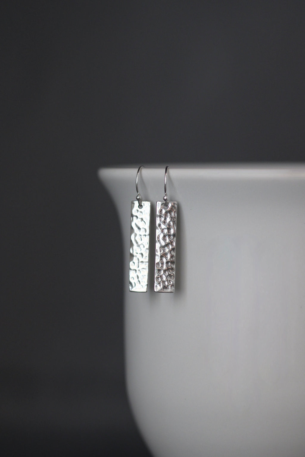 Hammered Bali Silver Rectangle Dangle Earrings