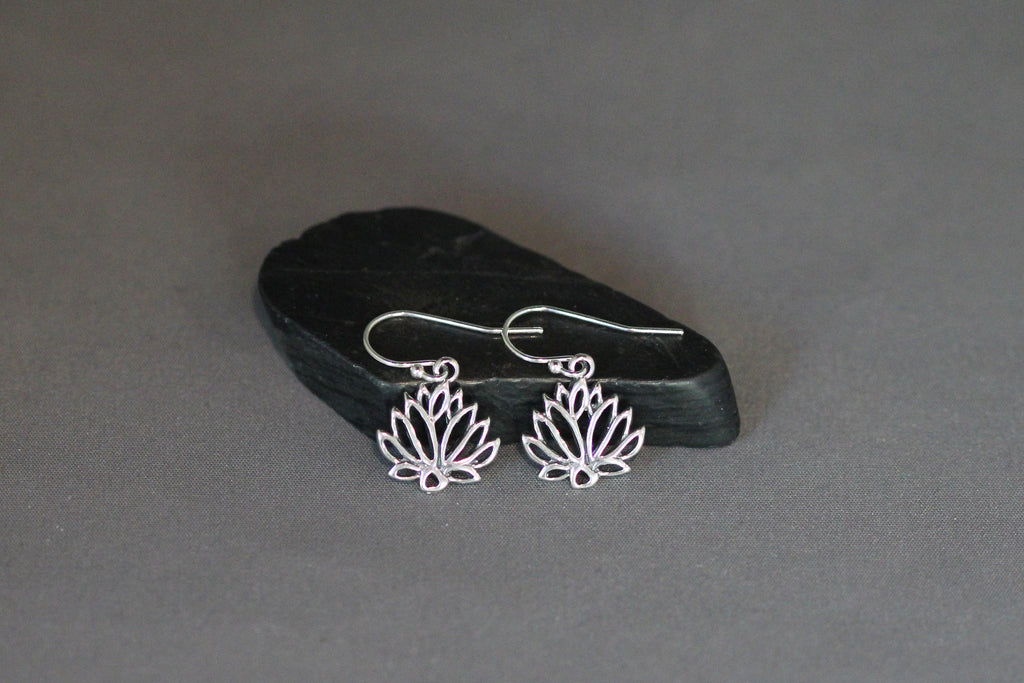 Bali Silver Lotus Flower Charm Dangle Earrings
