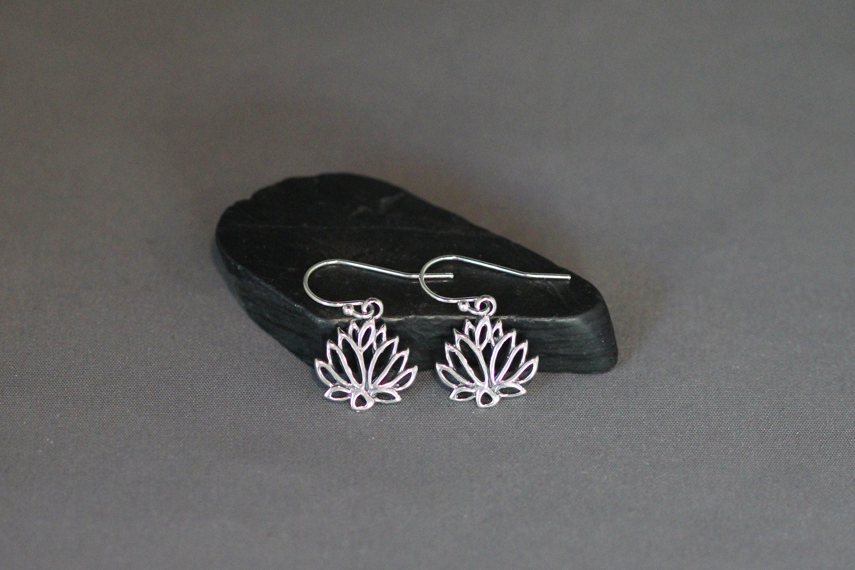 Bali Silver Lotus Flower Charm Dangle Earrings