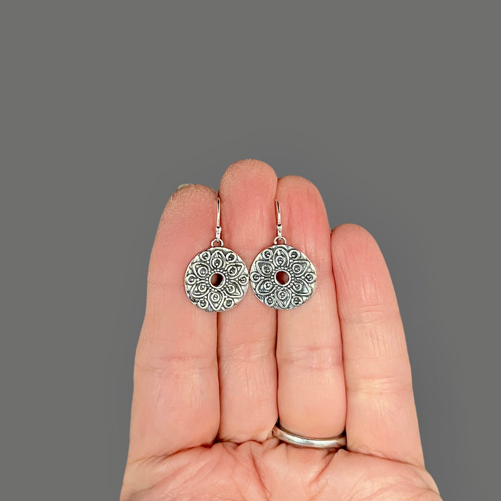 Bali Silver Mandala Charm Earrings