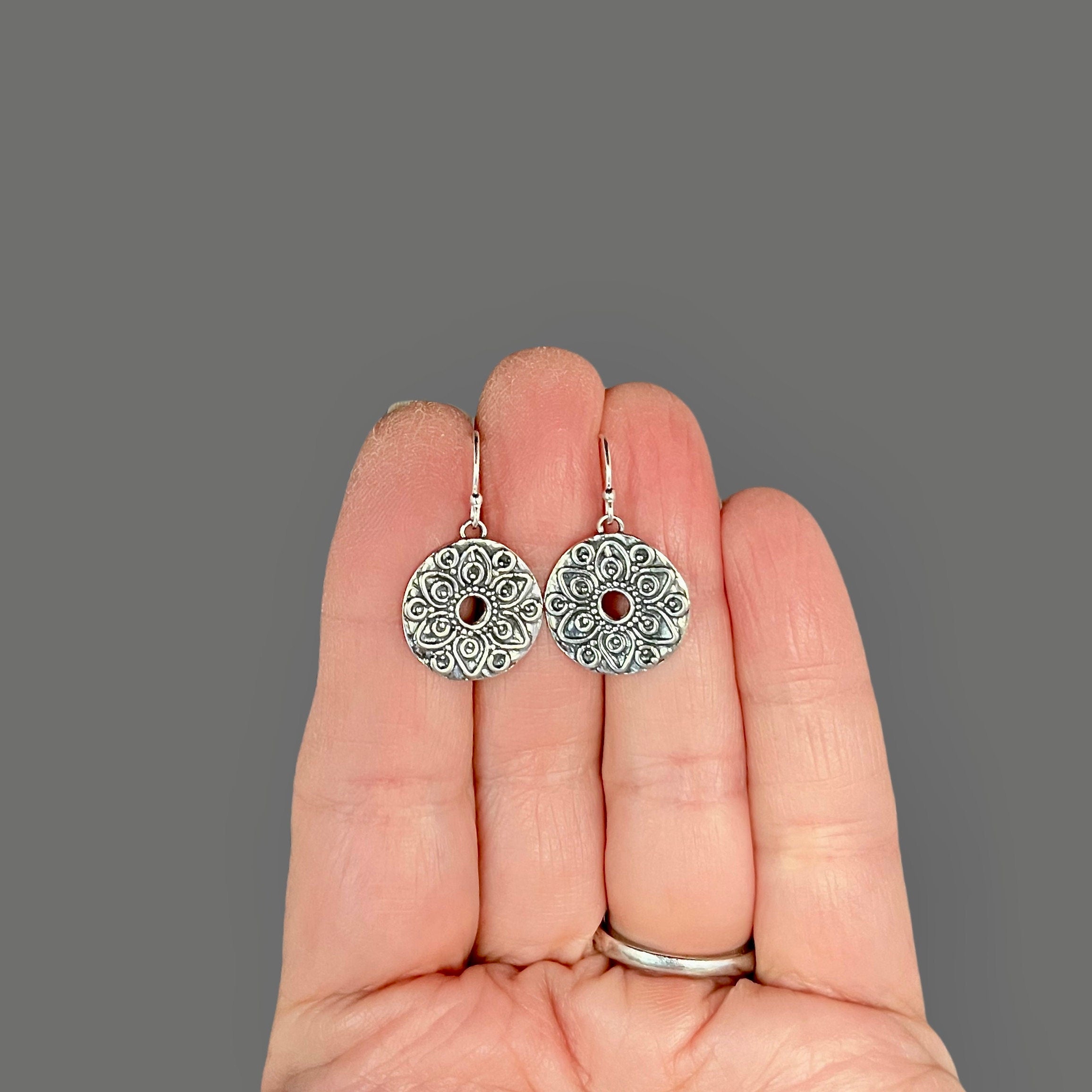 Bali Silver Mandala Charm Earrings