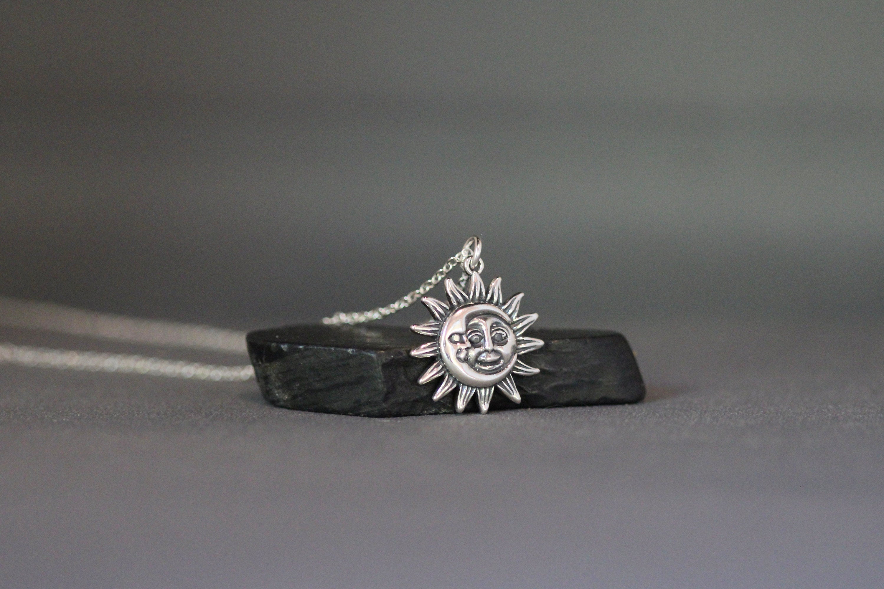 Bali Sterling Silver Sun and Moon Charm Necklace