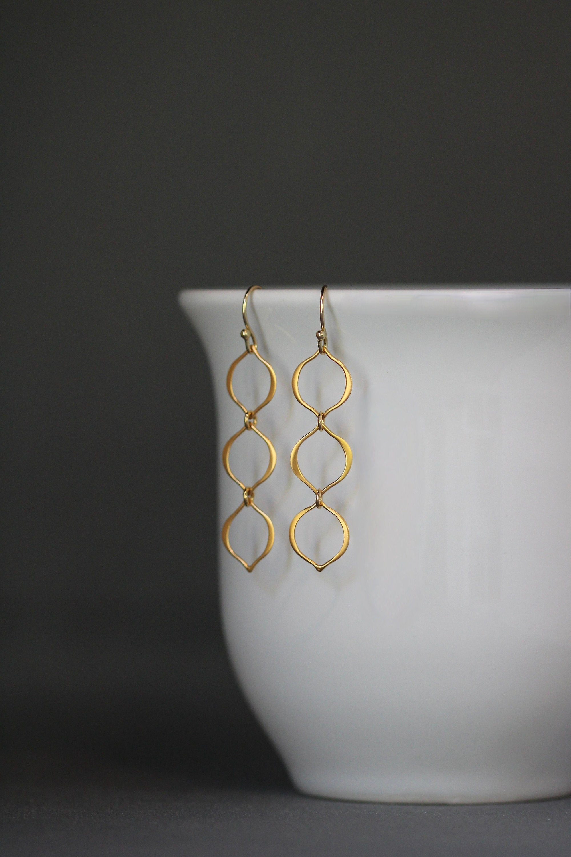 Triple Marquise Ring Dangle Earrings in Gold Vermeil