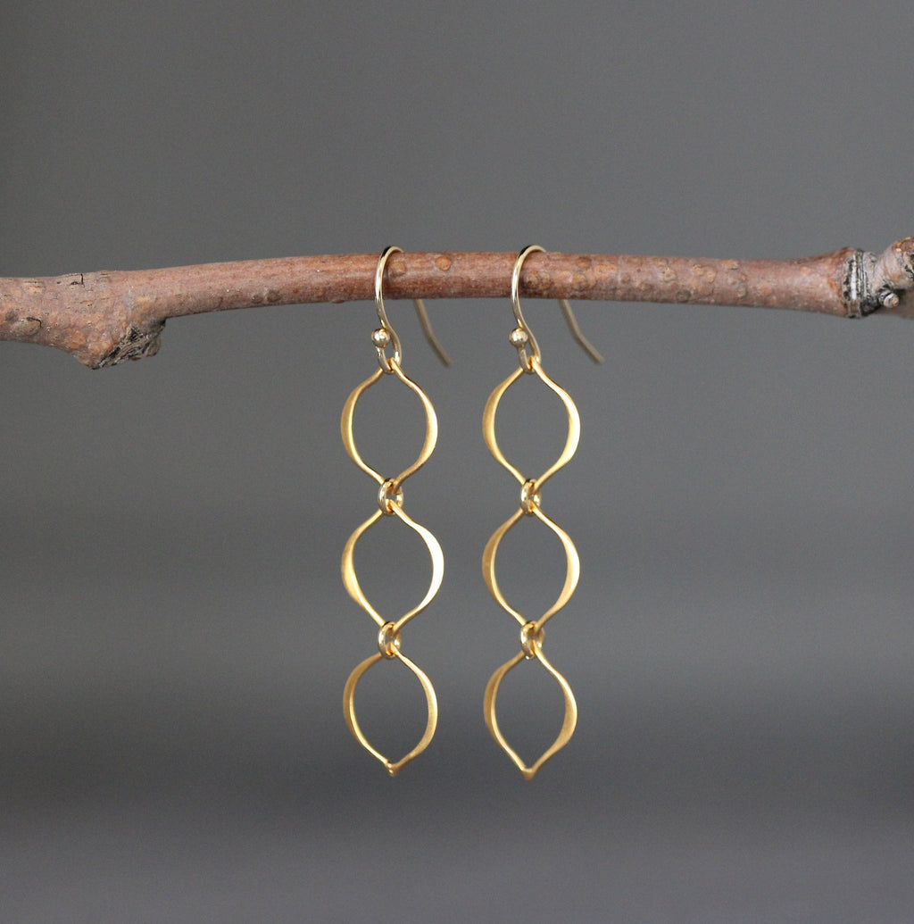 Triple Marquise Ring Dangle Earrings in Gold Vermeil