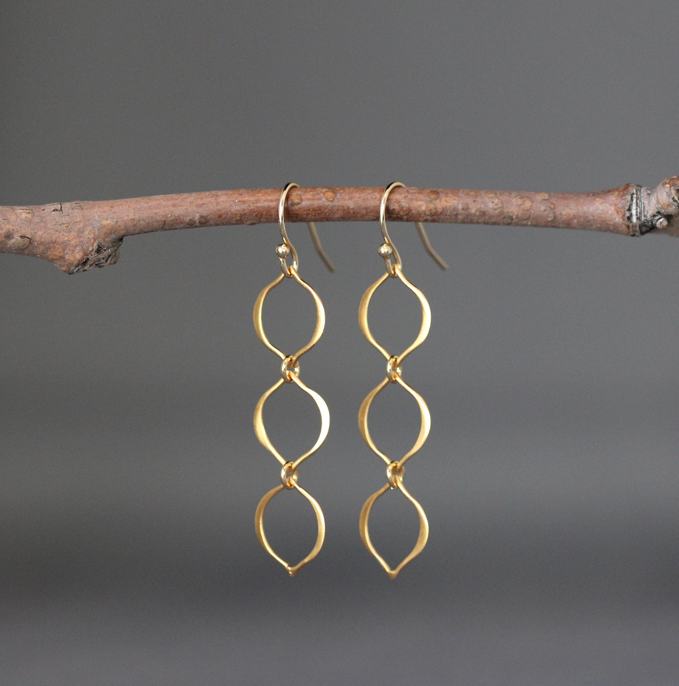 Triple Marquise Ring Dangle Earrings in Gold Vermeil