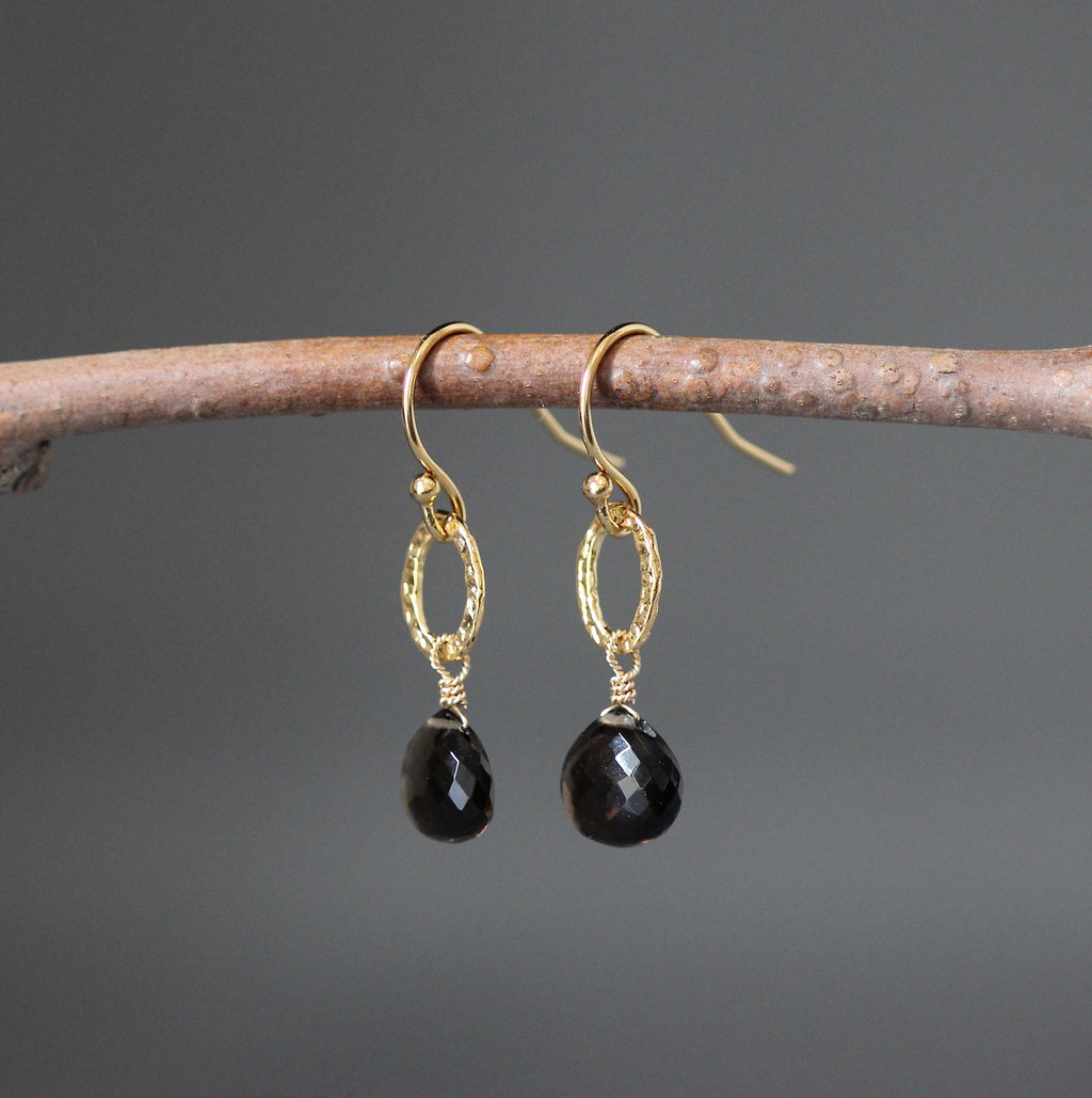 Smokey Topaz Teardrop and Gold Vermeil Oval Link Dangle Earrings