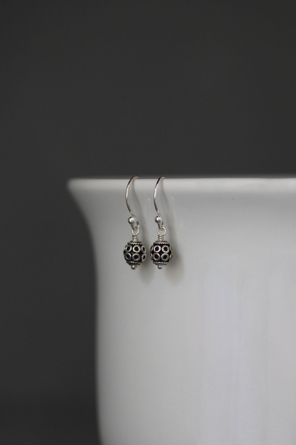 Sterling Silver Bali Bead Dangle Earrings