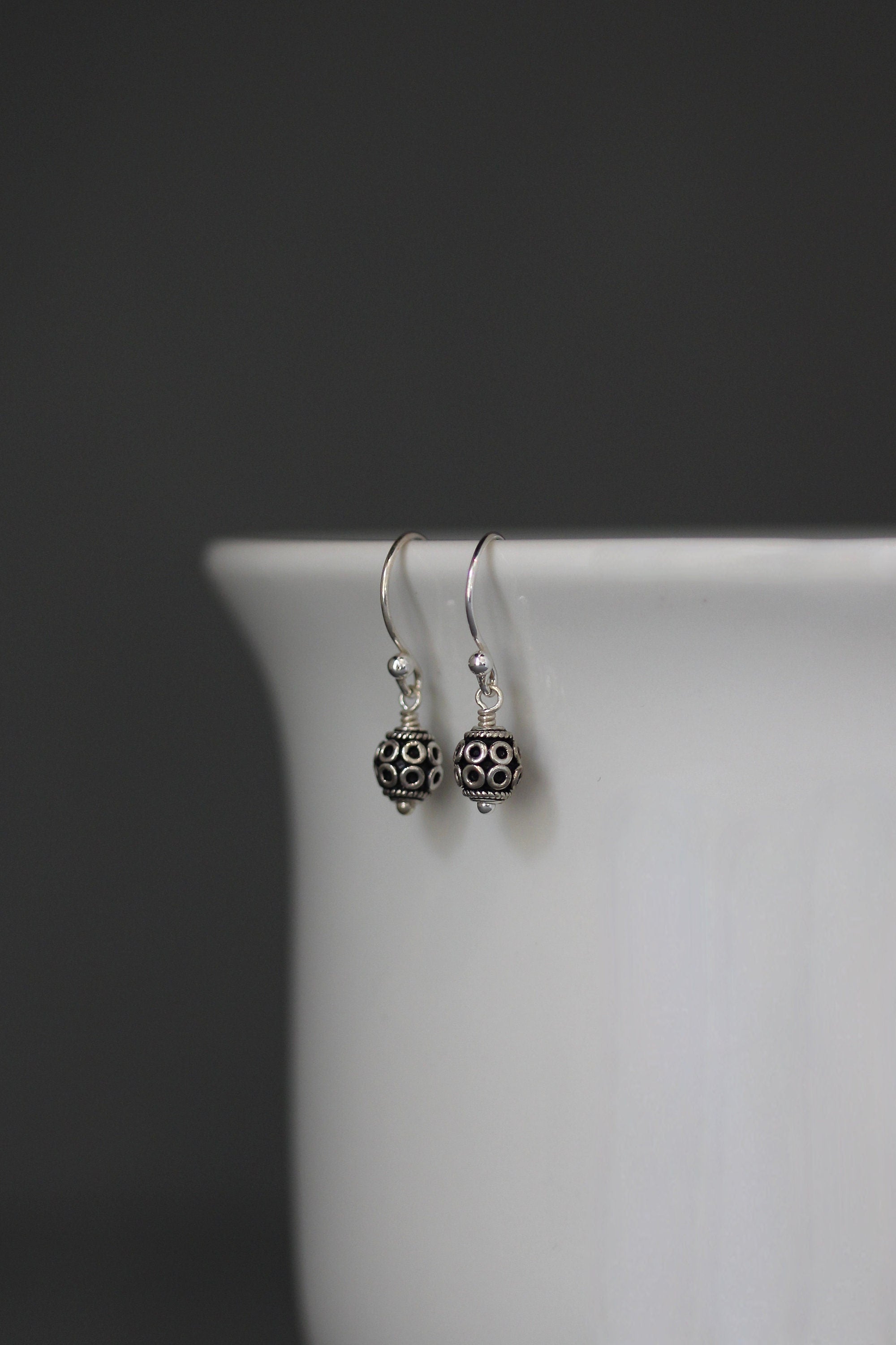 Sterling Silver Bali Bead Dangle Earrings