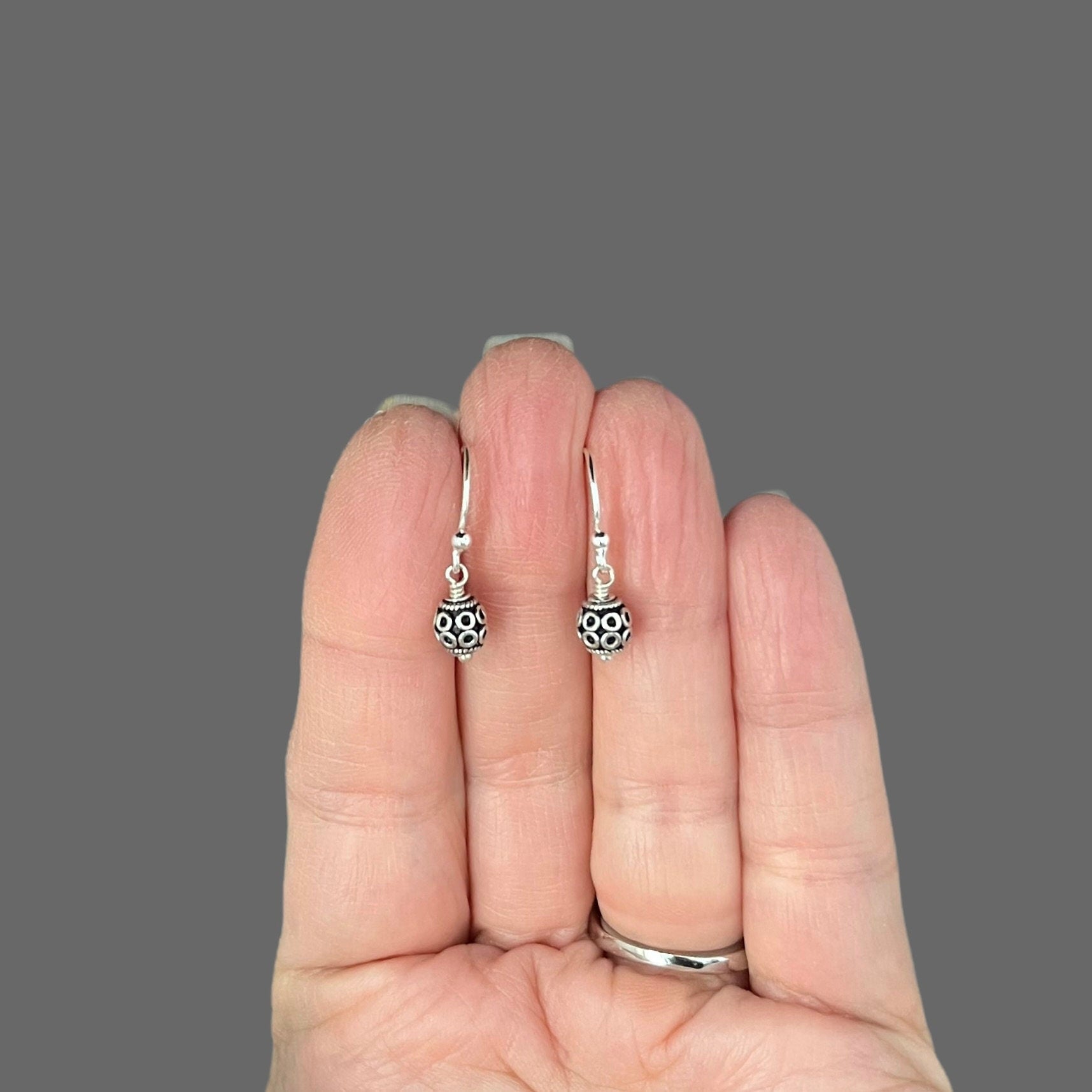 Sterling Silver Bali Bead Dangle Earrings