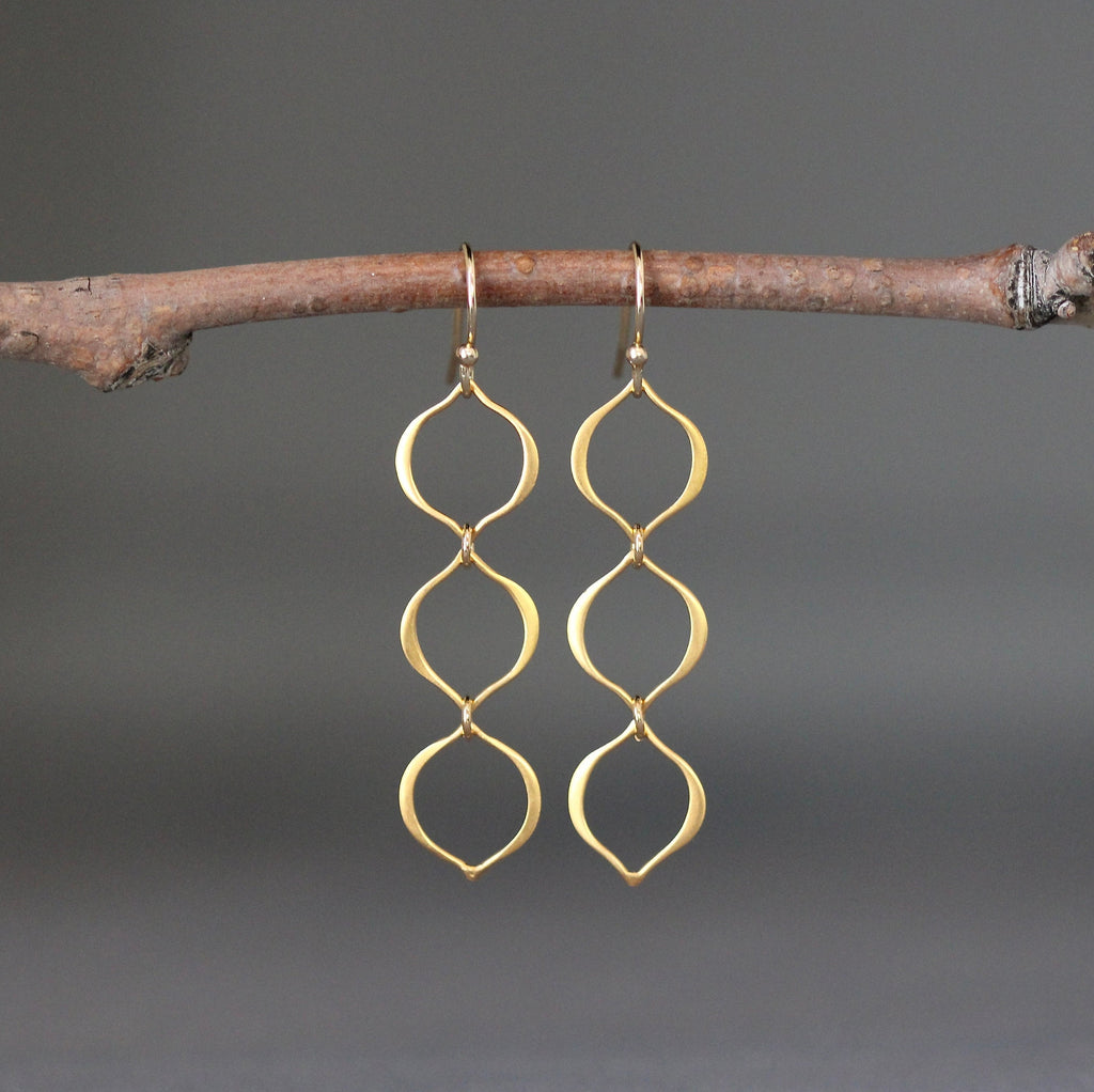 Triple Marquise Ring Dangle Earrings in Gold Vermeil