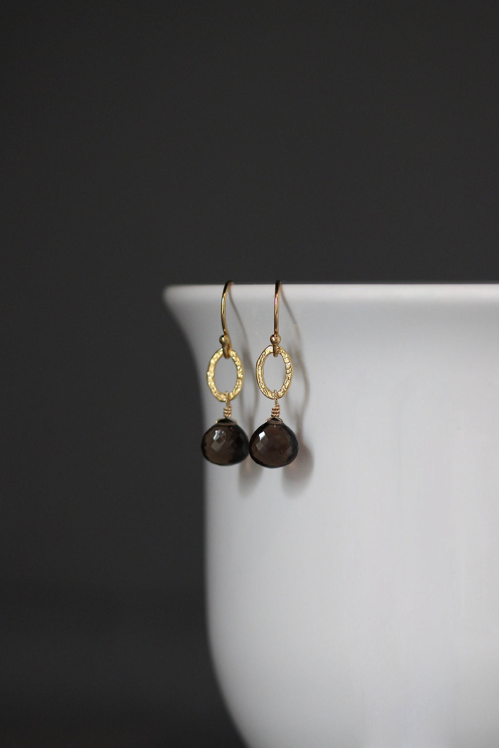 Smokey Topaz Teardrop and Gold Vermeil Oval Link Dangle Earrings