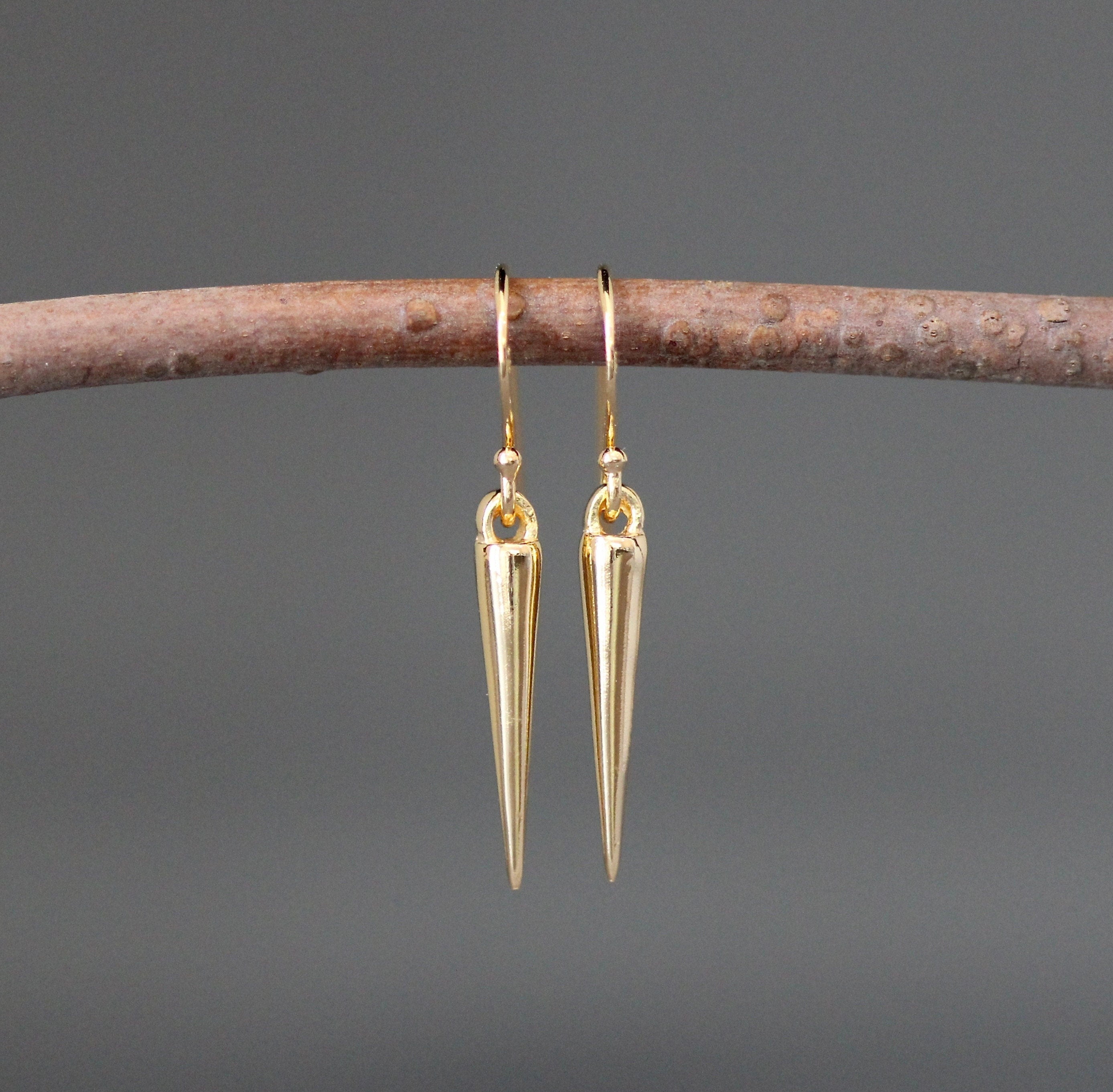 Gold Vermeil Spike Charm Dangle Earrings