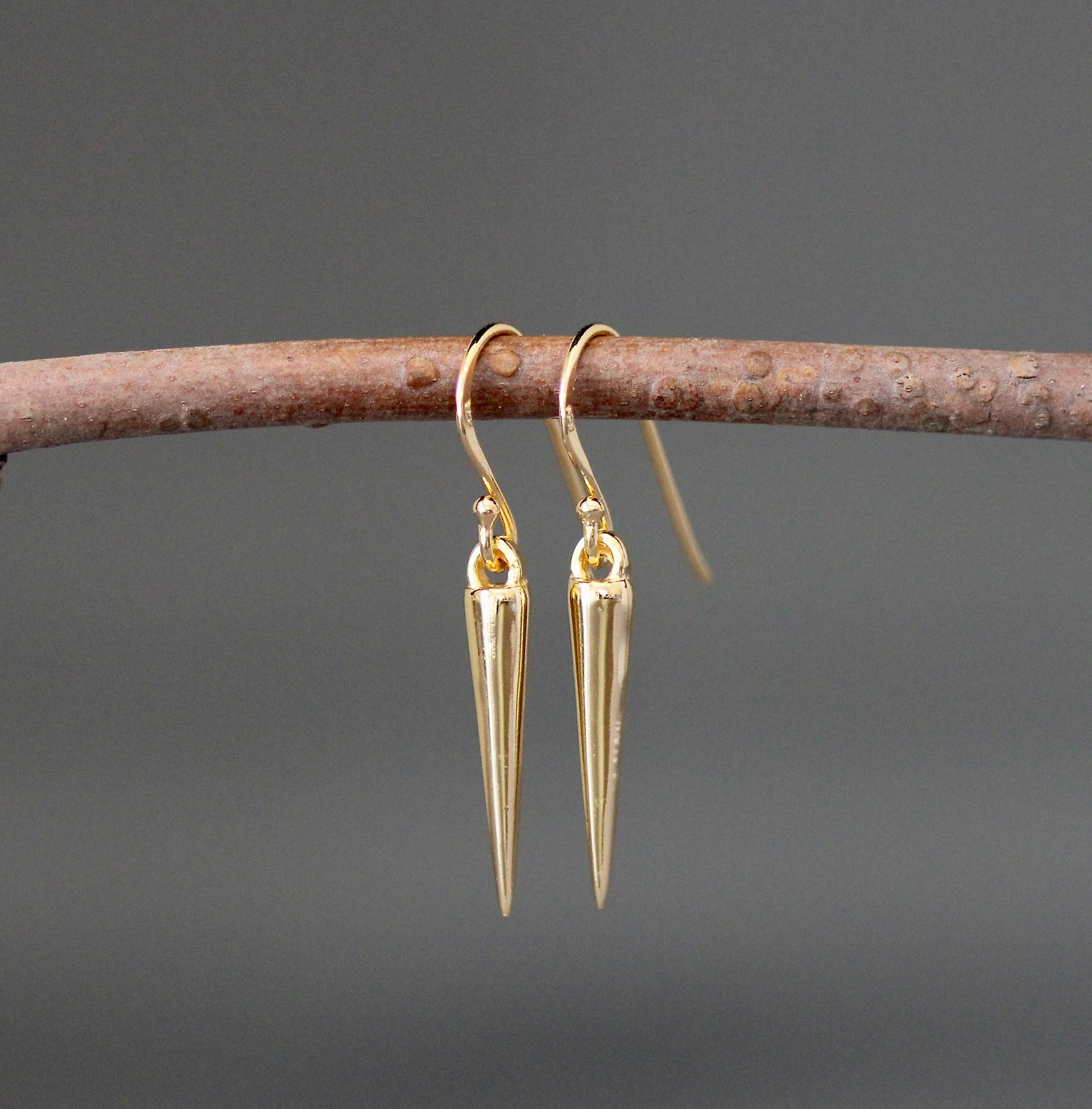 Gold Vermeil Spike Charm Dangle Earrings