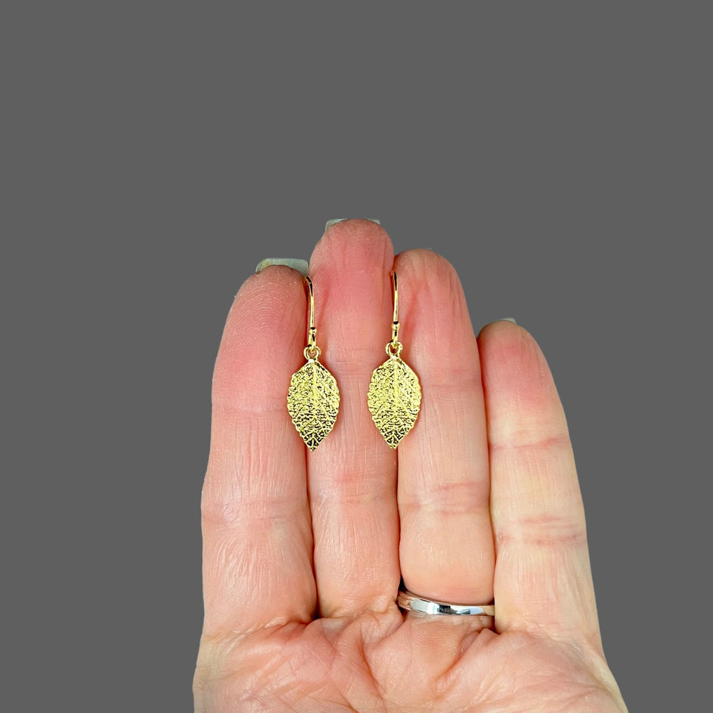 Gold Vermeil Leaf Charm Dangle Earrings