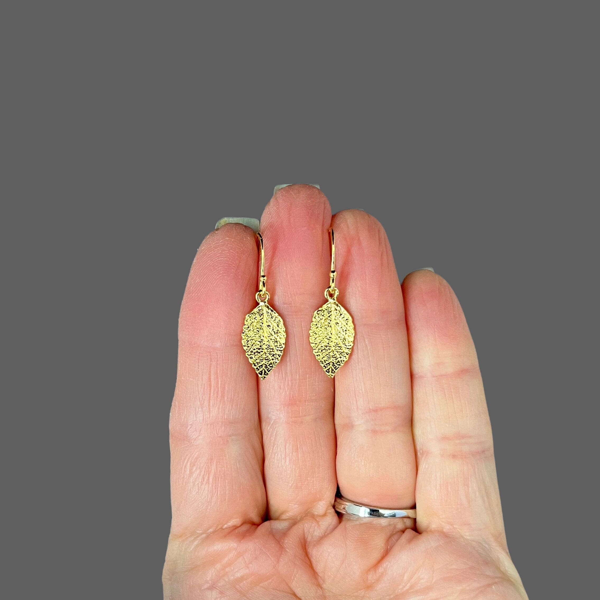 Gold Vermeil Leaf Charm Dangle Earrings