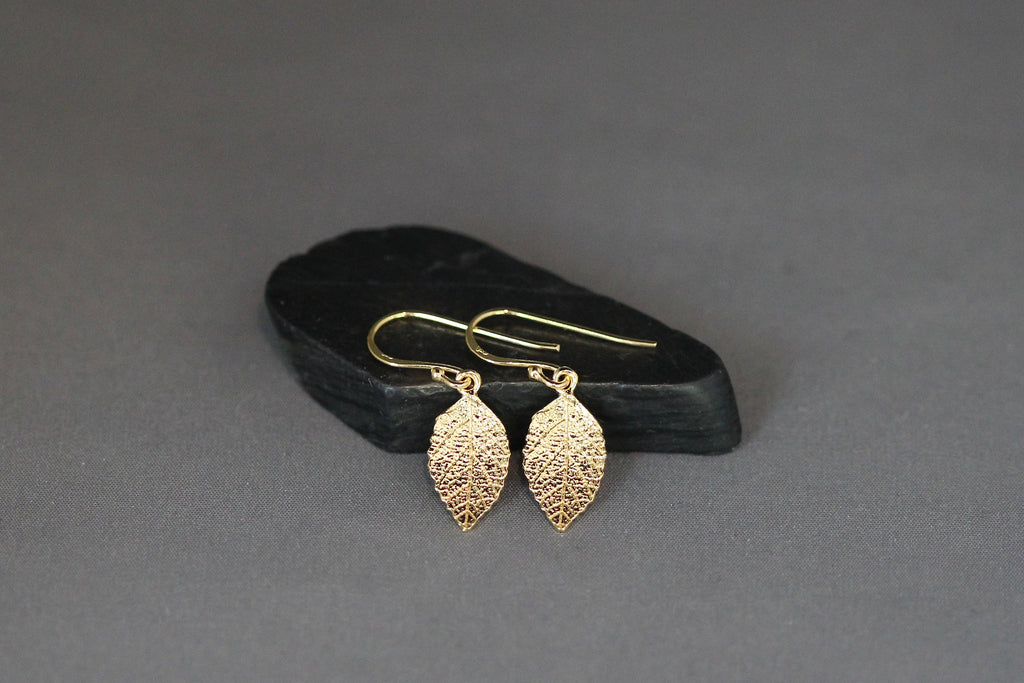 Gold Vermeil Leaf Charm Dangle Earrings