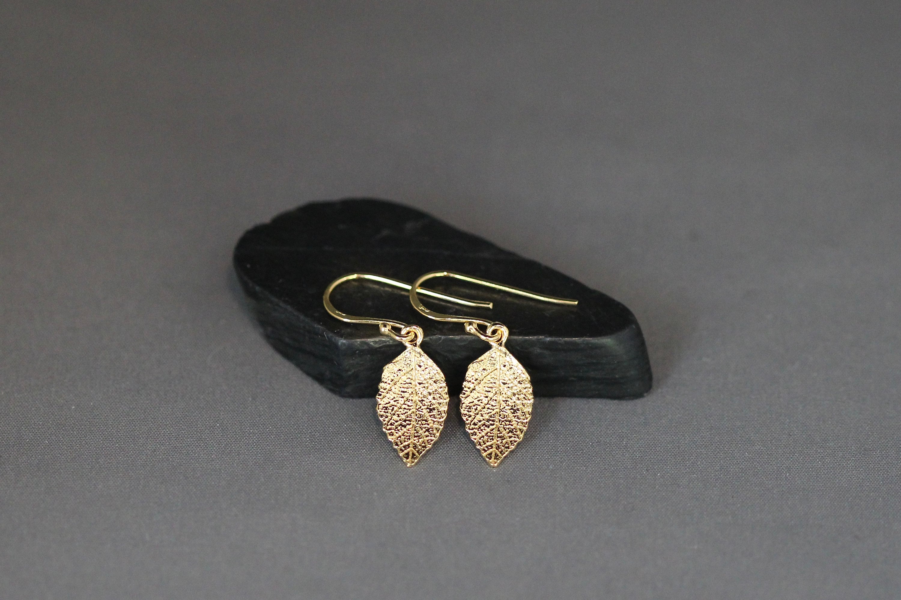 Gold Vermeil Leaf Charm Dangle Earrings