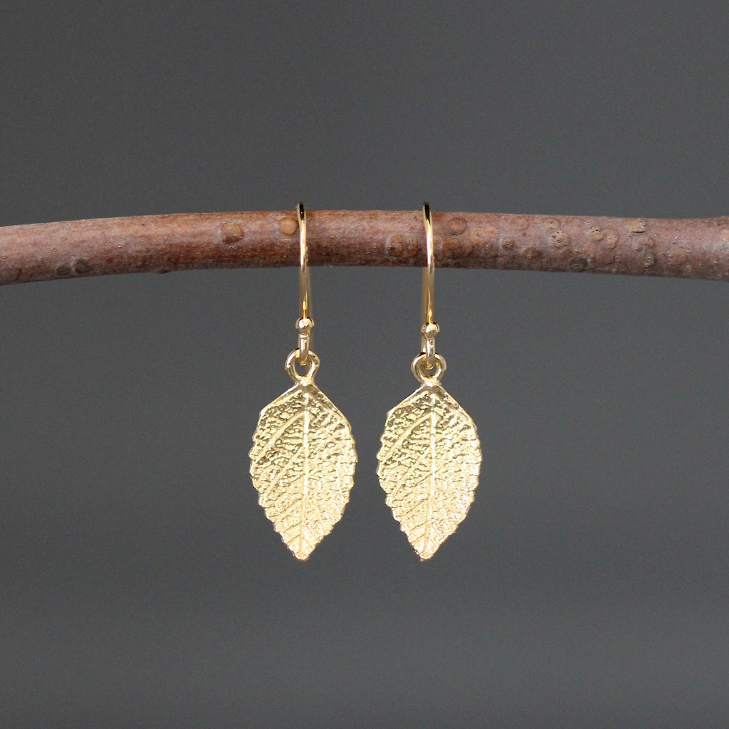 Gold Vermeil Leaf Charm Dangle Earrings