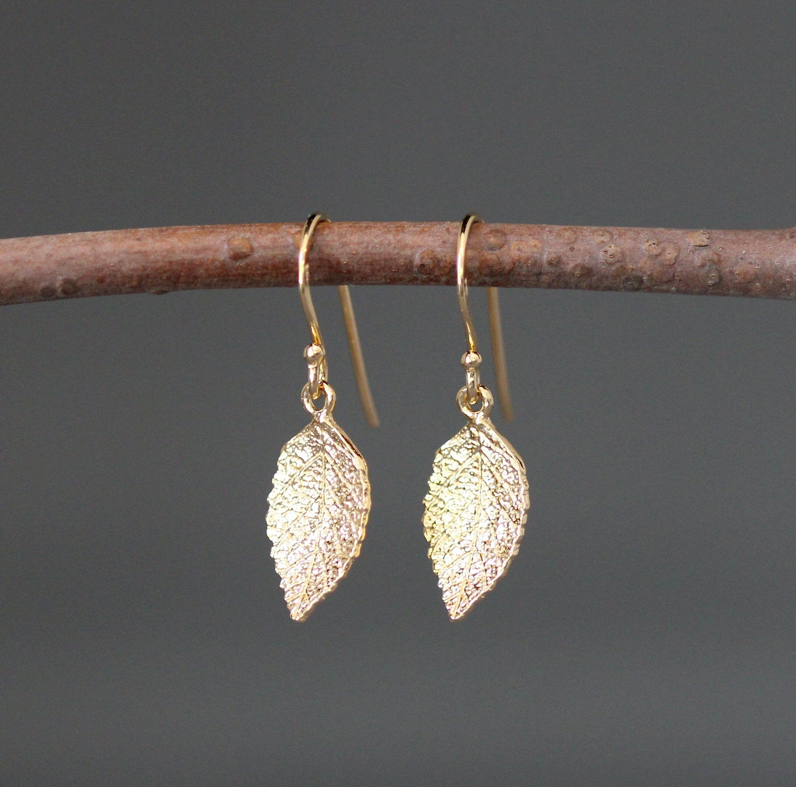 Gold Vermeil Leaf Charm Dangle Earrings