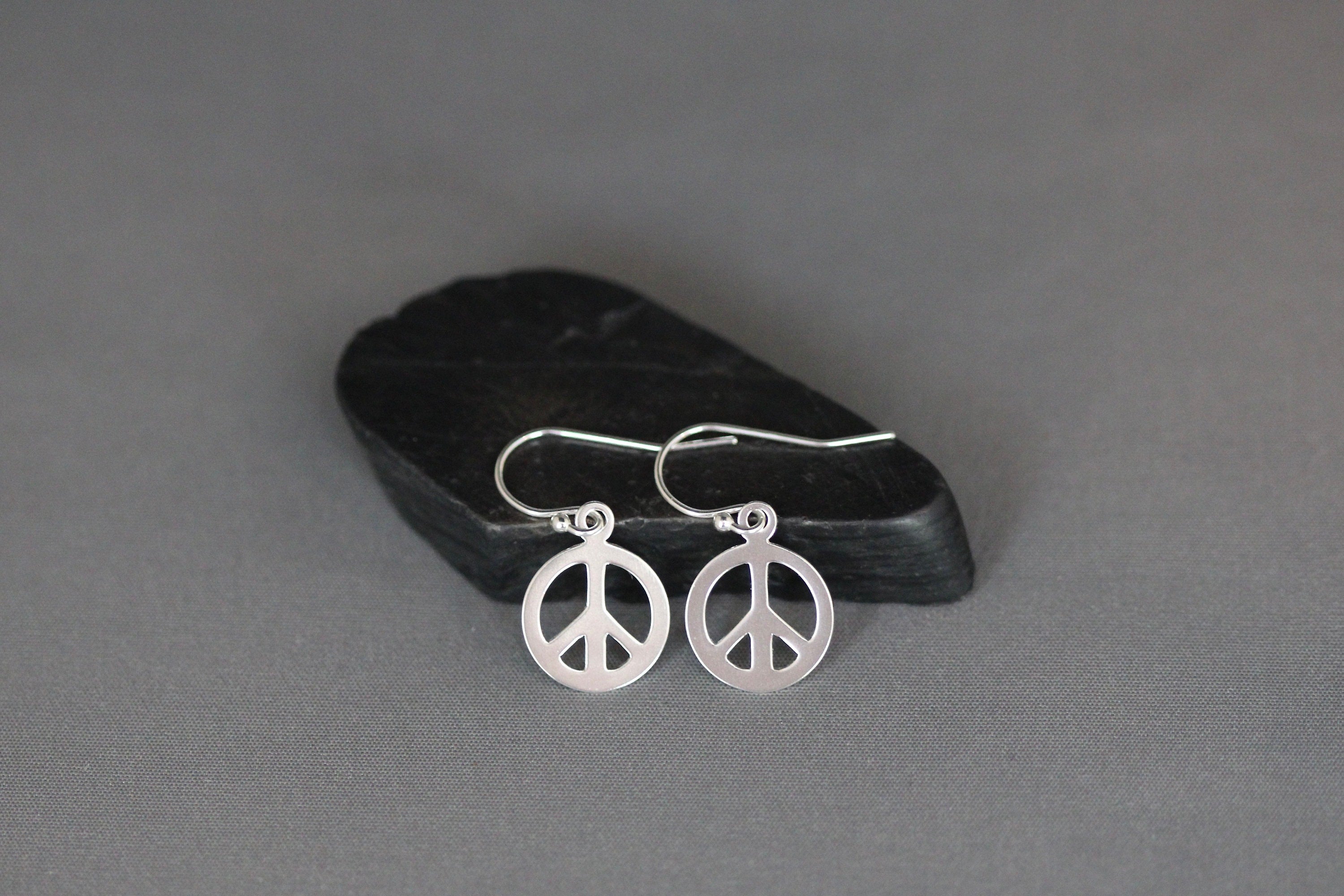 Silver Peace Sign Charm Dangle Earrings