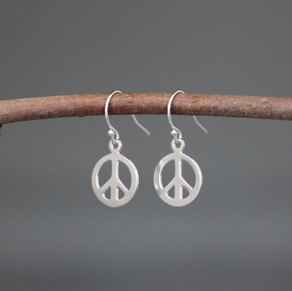 Silver Peace Sign Charm Dangle Earrings