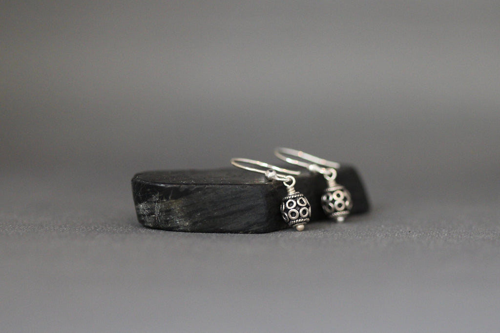Sterling Silver Bali Bead Dangle Earrings