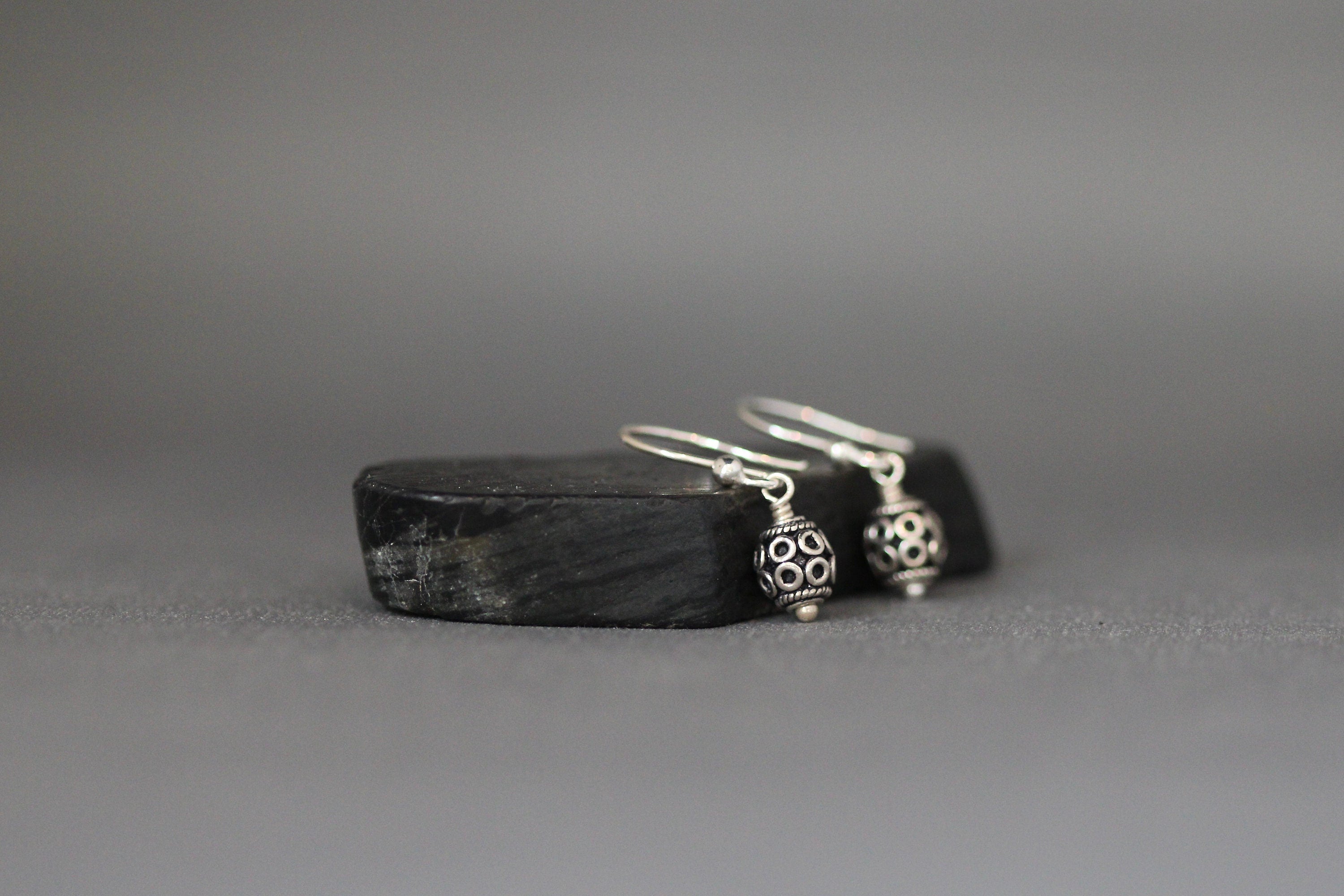 Sterling Silver Bali Bead Dangle Earrings