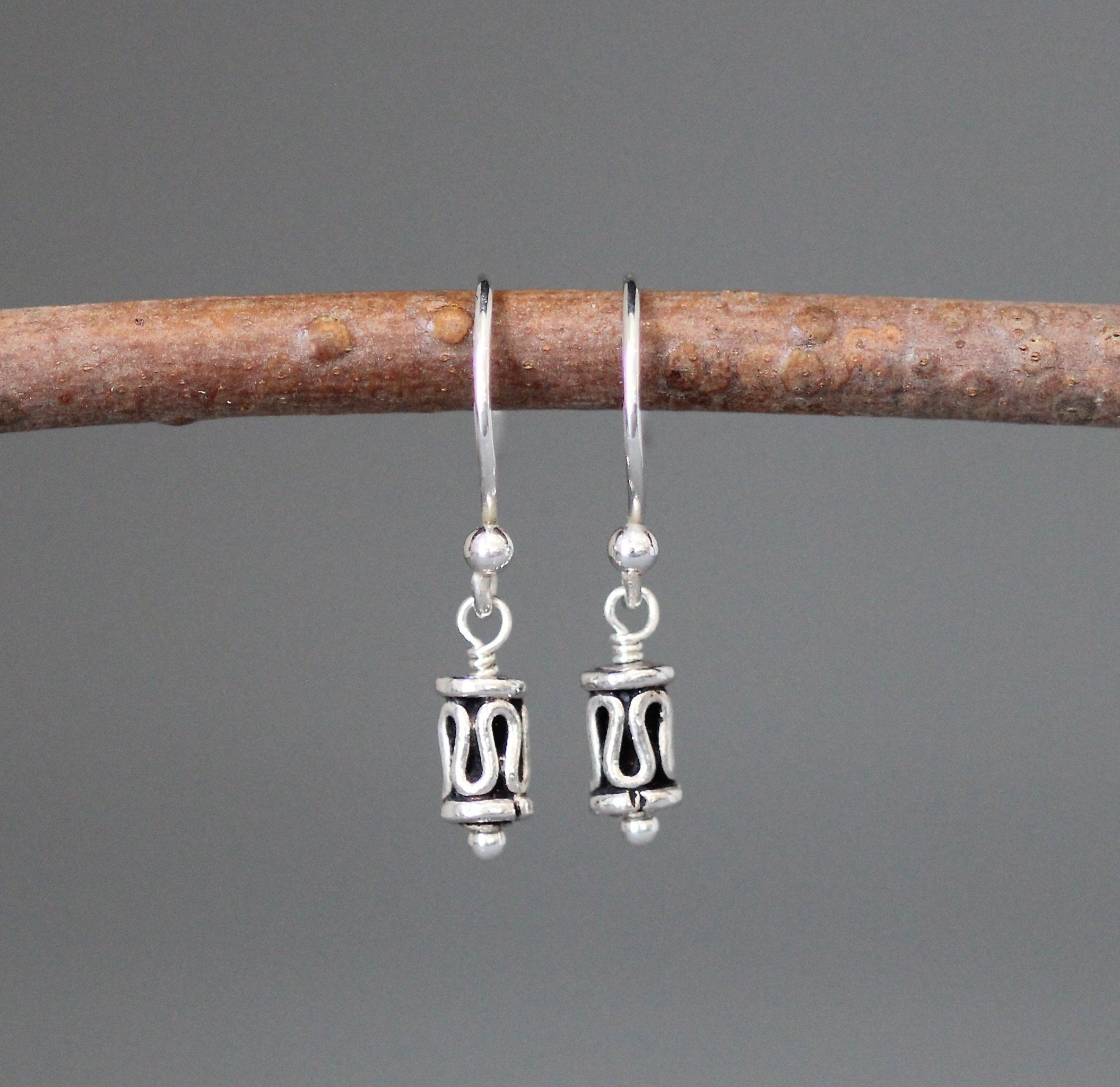 Bali Bead Earrings - Small Silver Dangle Earrings