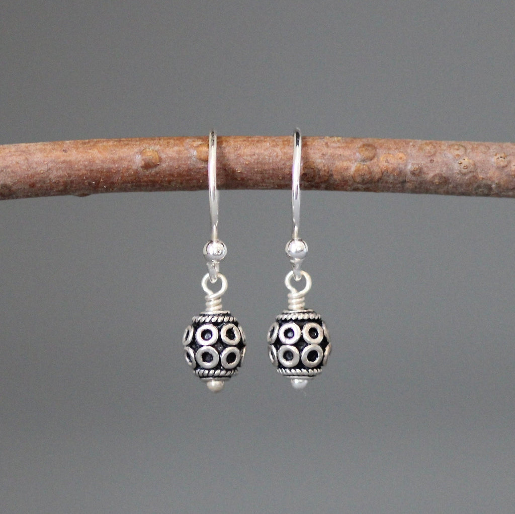 Sterling Silver Bali Bead Dangle Earrings