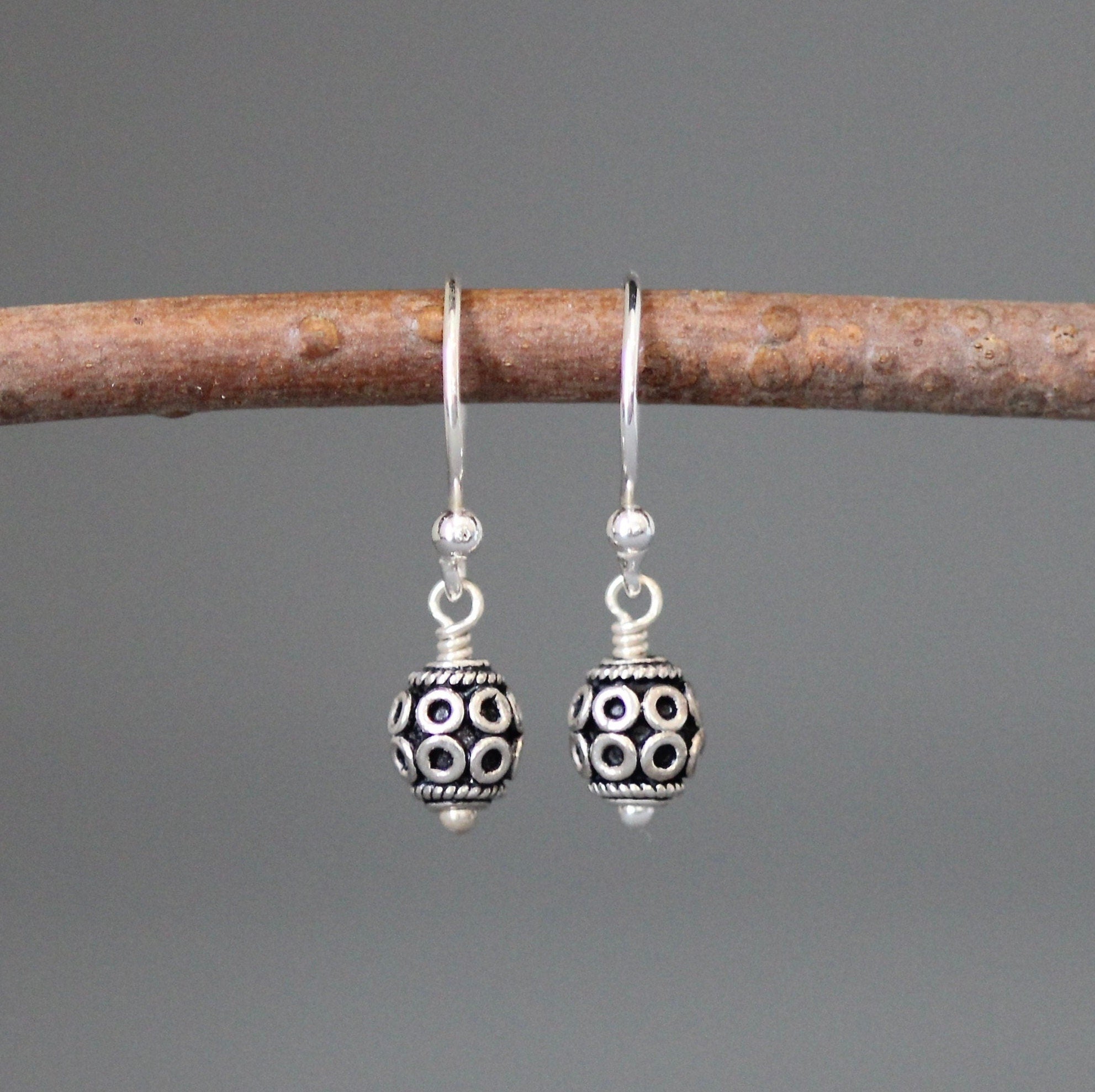 Sterling Silver Bali Bead Dangle Earrings