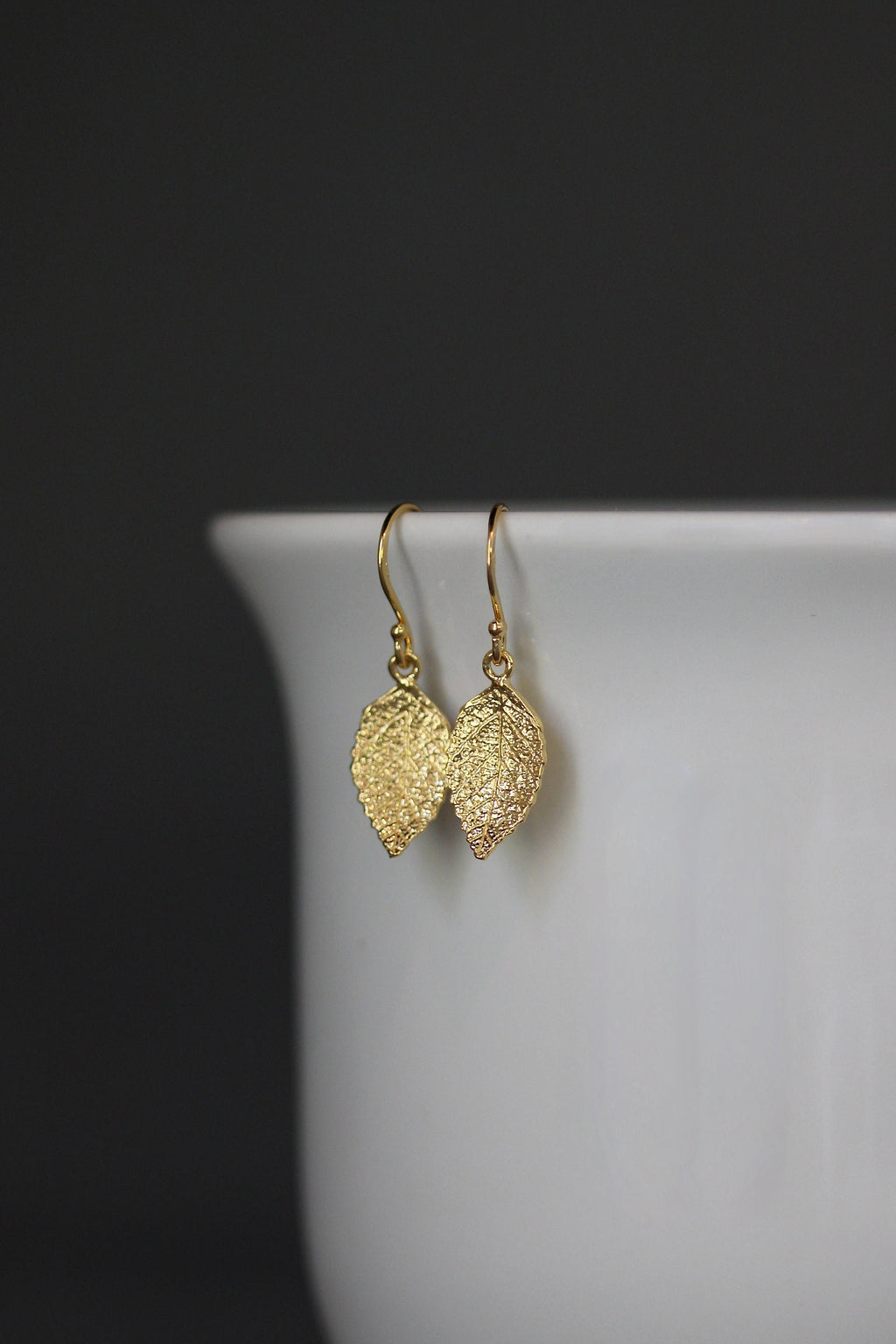 Gold Vermeil Leaf Charm Dangle Earrings