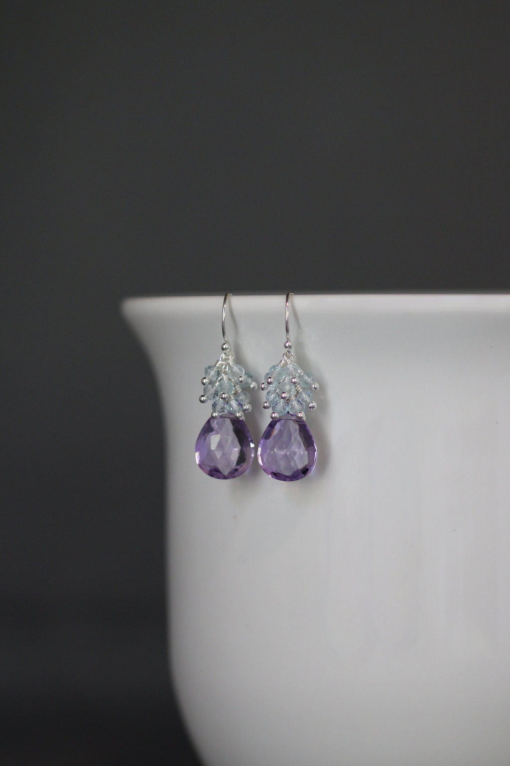 Rose Amethyst and Blue Topaz Quartz Cascading Chandelier Earrings in Sterling Silver